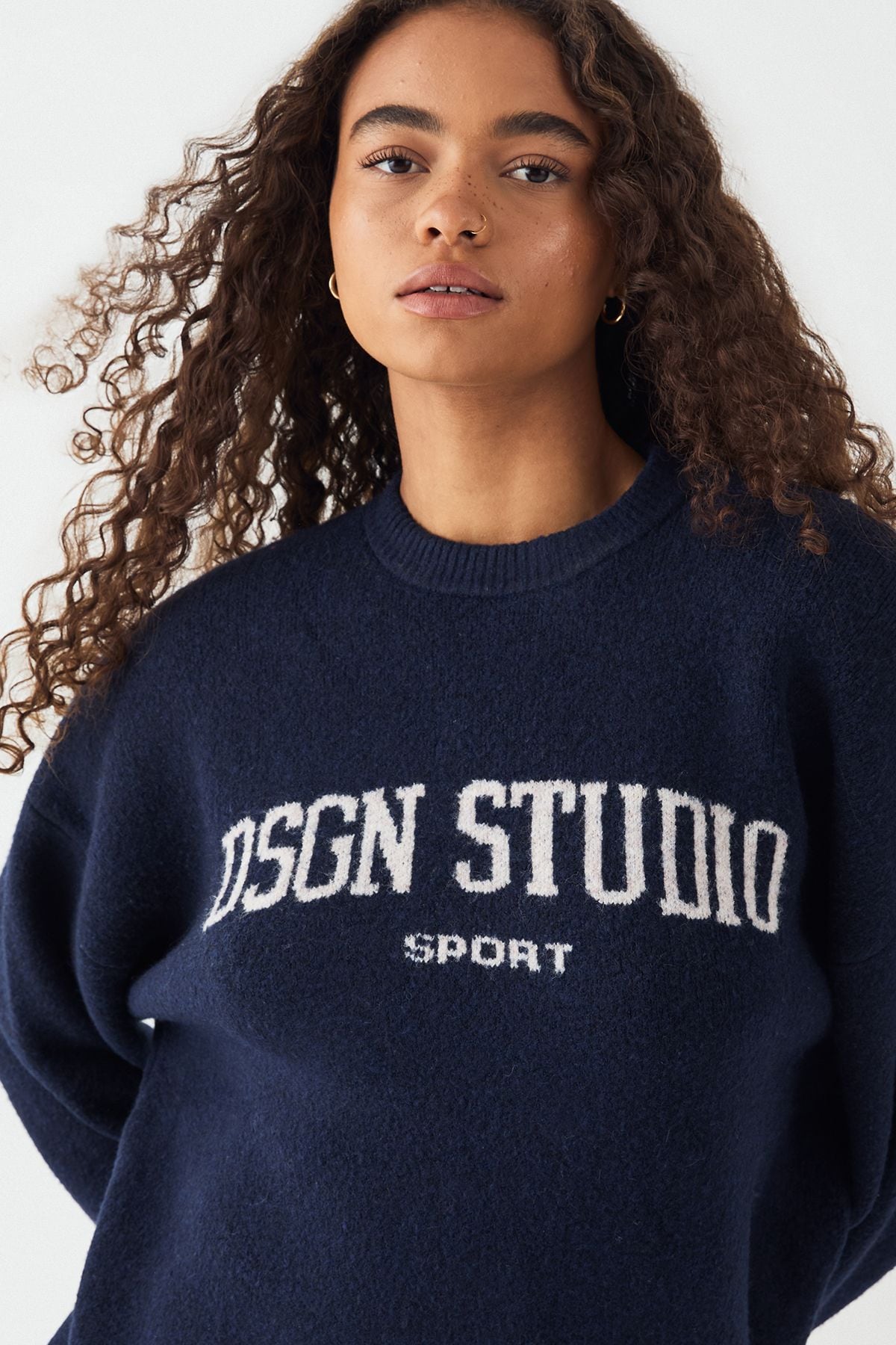 DSGN Studio DSGN Studio Knitted Oversized Crew Neck Jumper Navy image 4