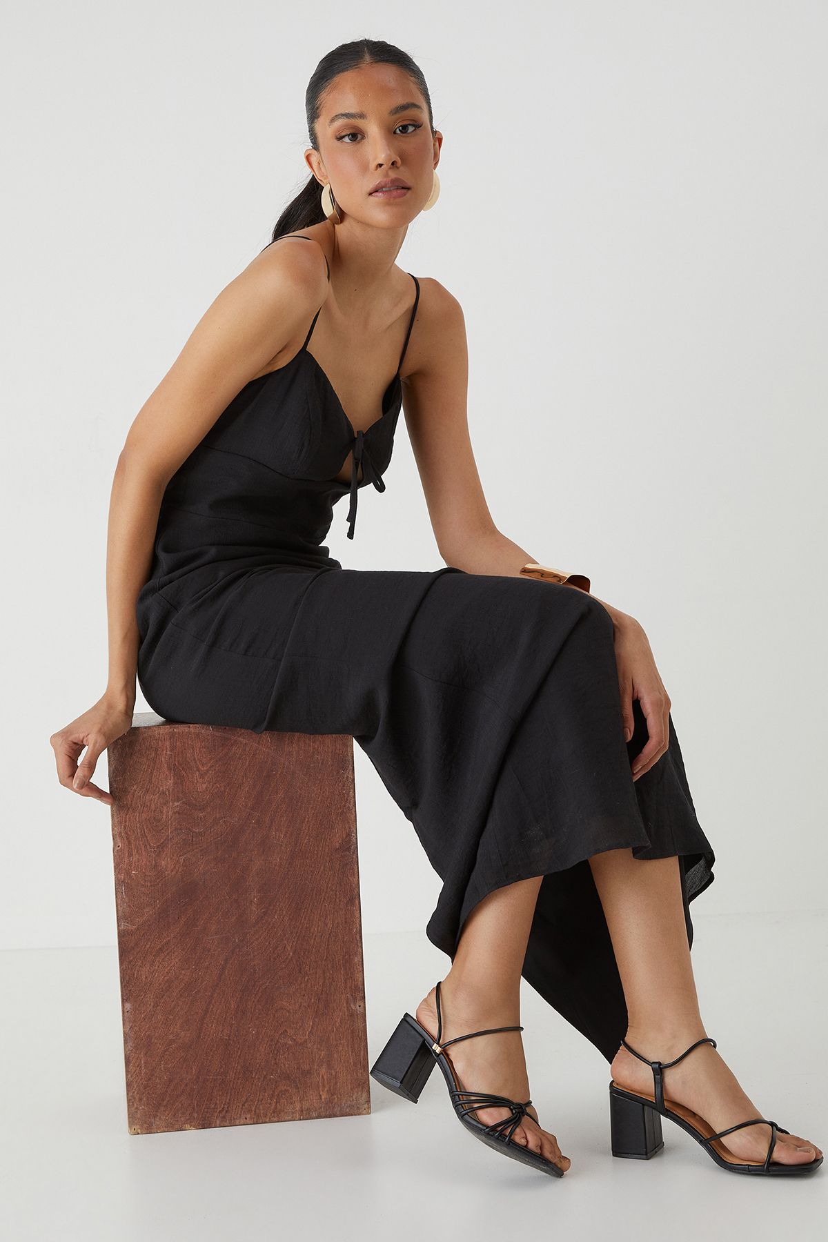 MissPap Leather Look Knot  Medium Block Heel Sandals Black image 2