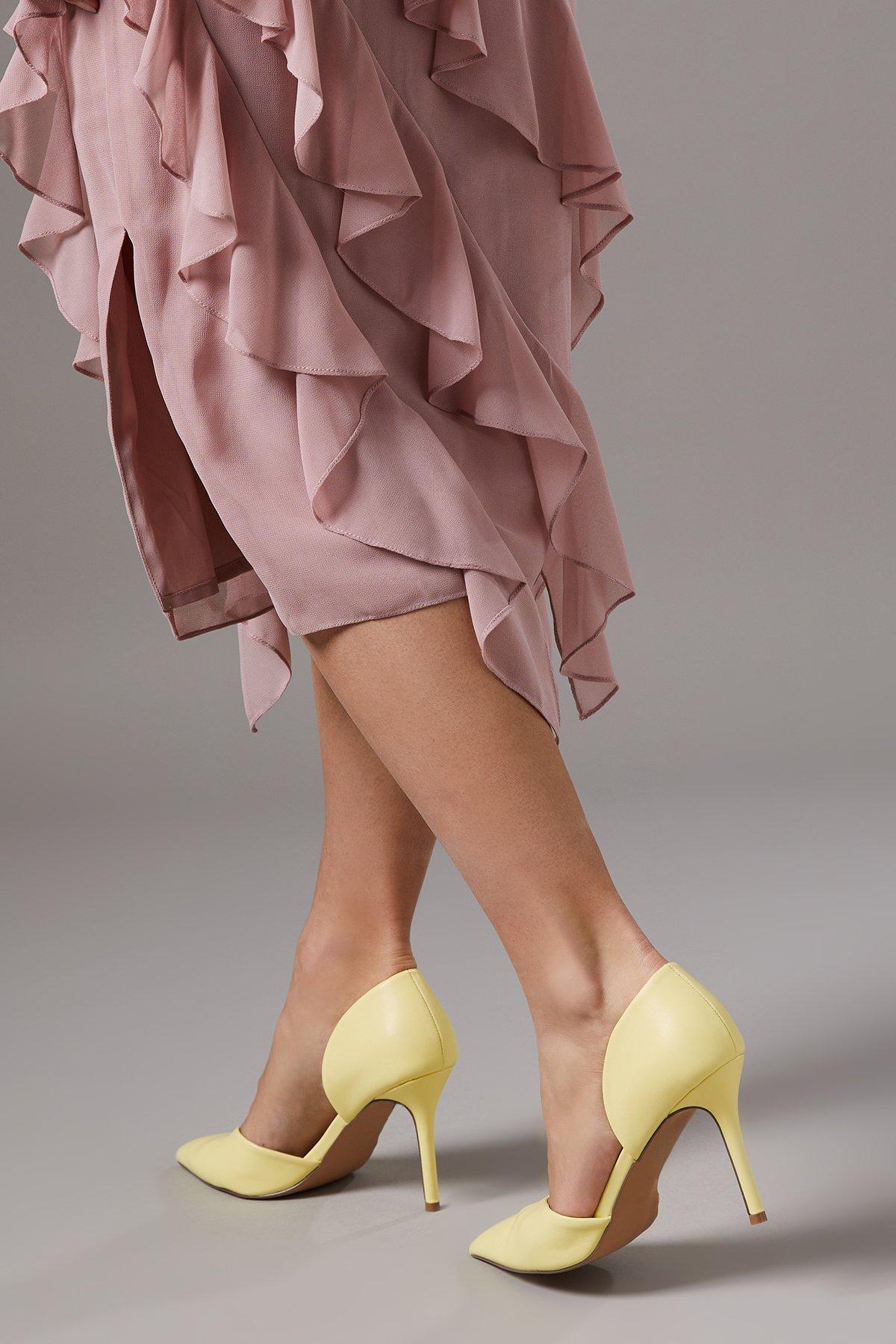 Coast Sinitta Faux Leather Pointed Two Part High Stiletto Heel Court Shoes Butter image 4