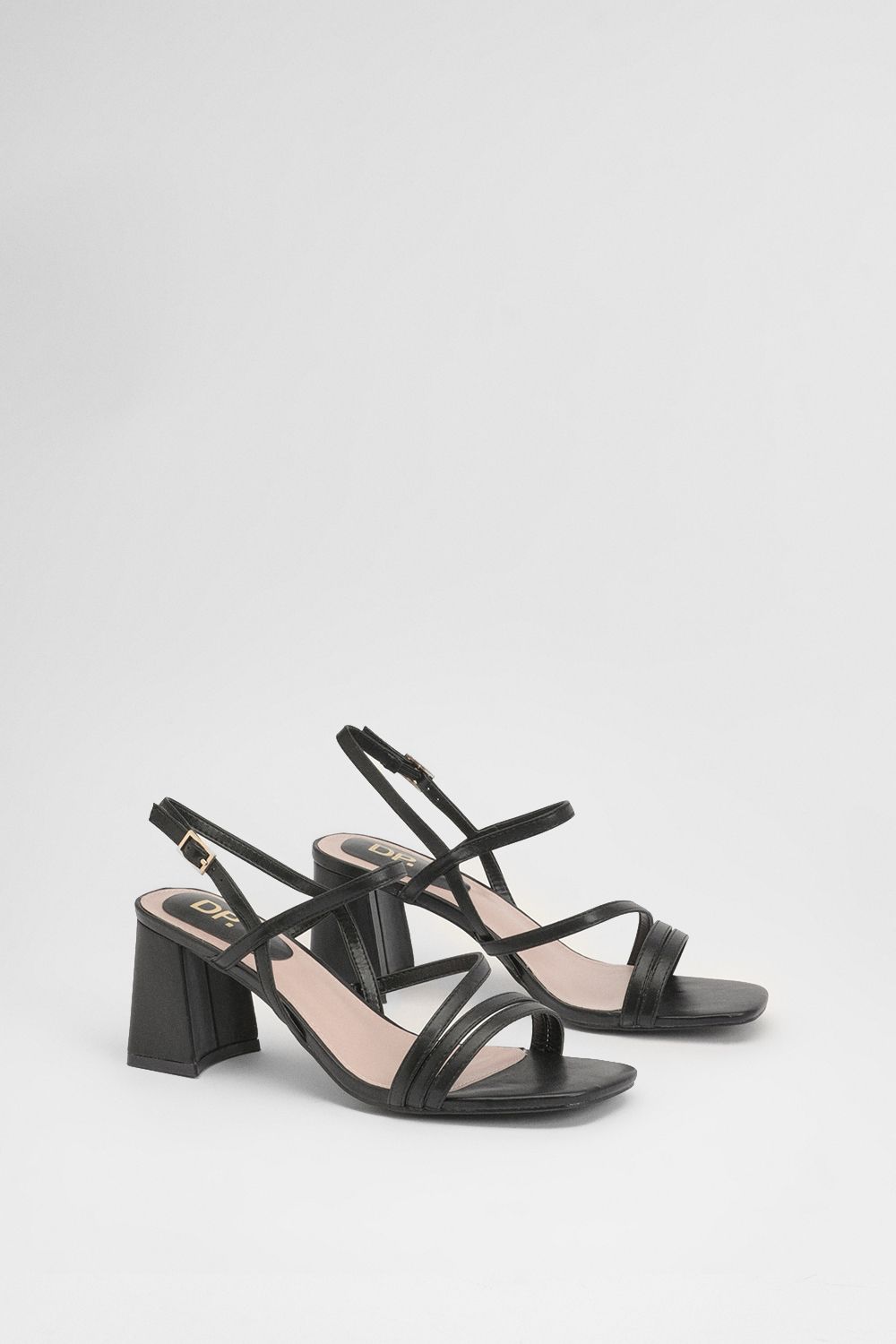 Dorothy Perkins Deia Faux Leather Block Heeled Open Toe Strap Sandals Black