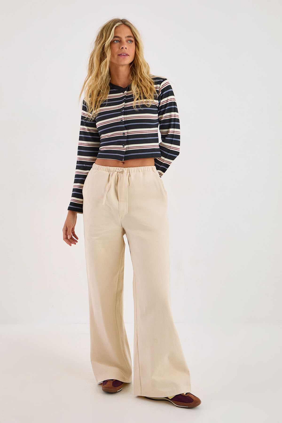 NastyGal Button Front Stripe Henley Top Black image 2