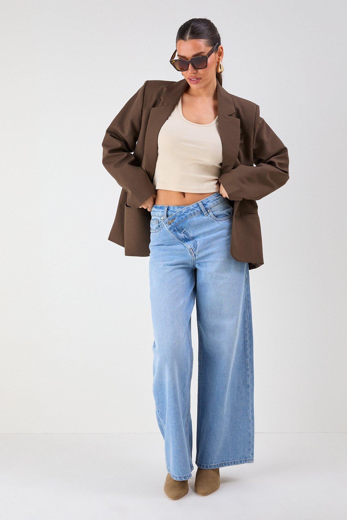 Asymmetric Waist Wide-Leg Jeans