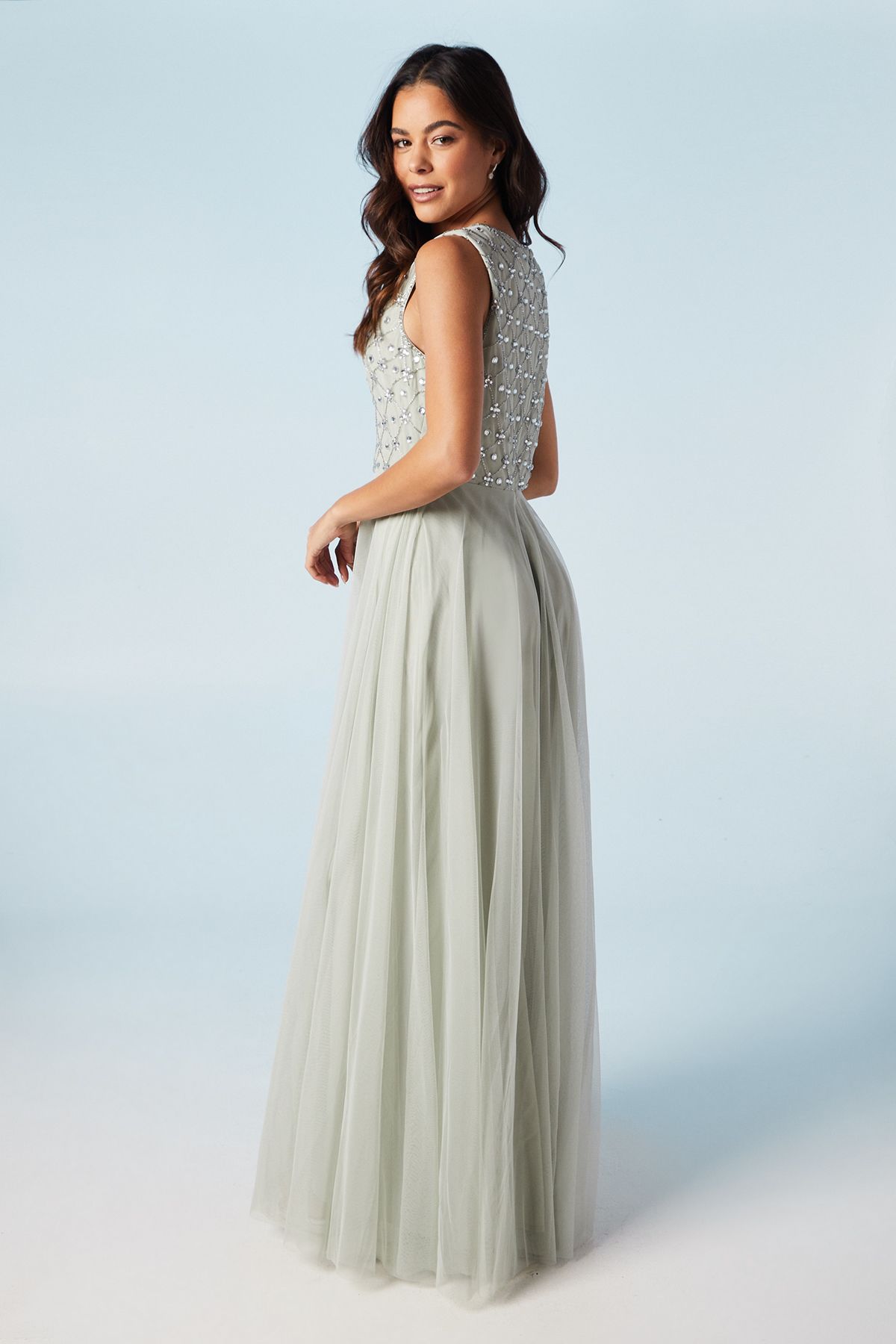 Coast Embellished V Neck Two In One Bridesmaid Dress Sage image 3