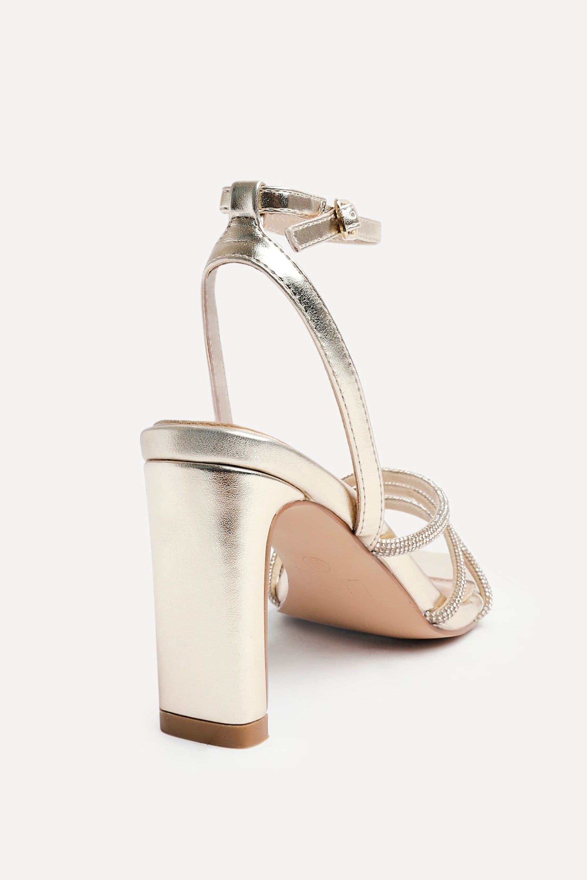 Linzi Glimmer Gold Faux Leather Diamante Block Heel image 5