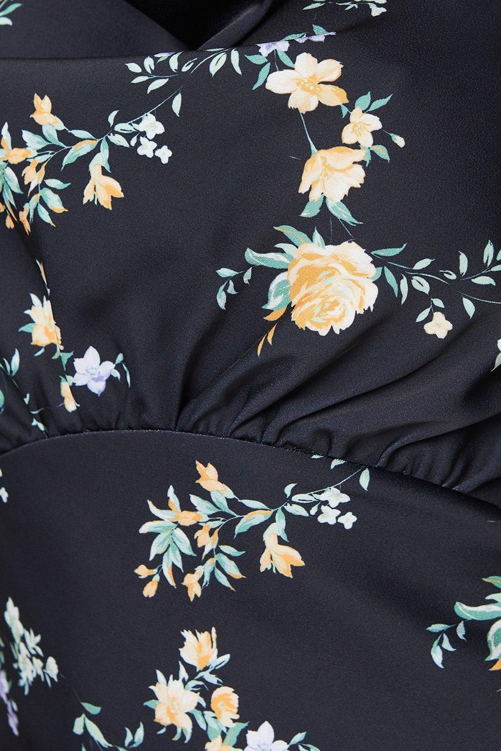 Oasis Occasion Floral Satin Cross Back Midi Dress Black image 5