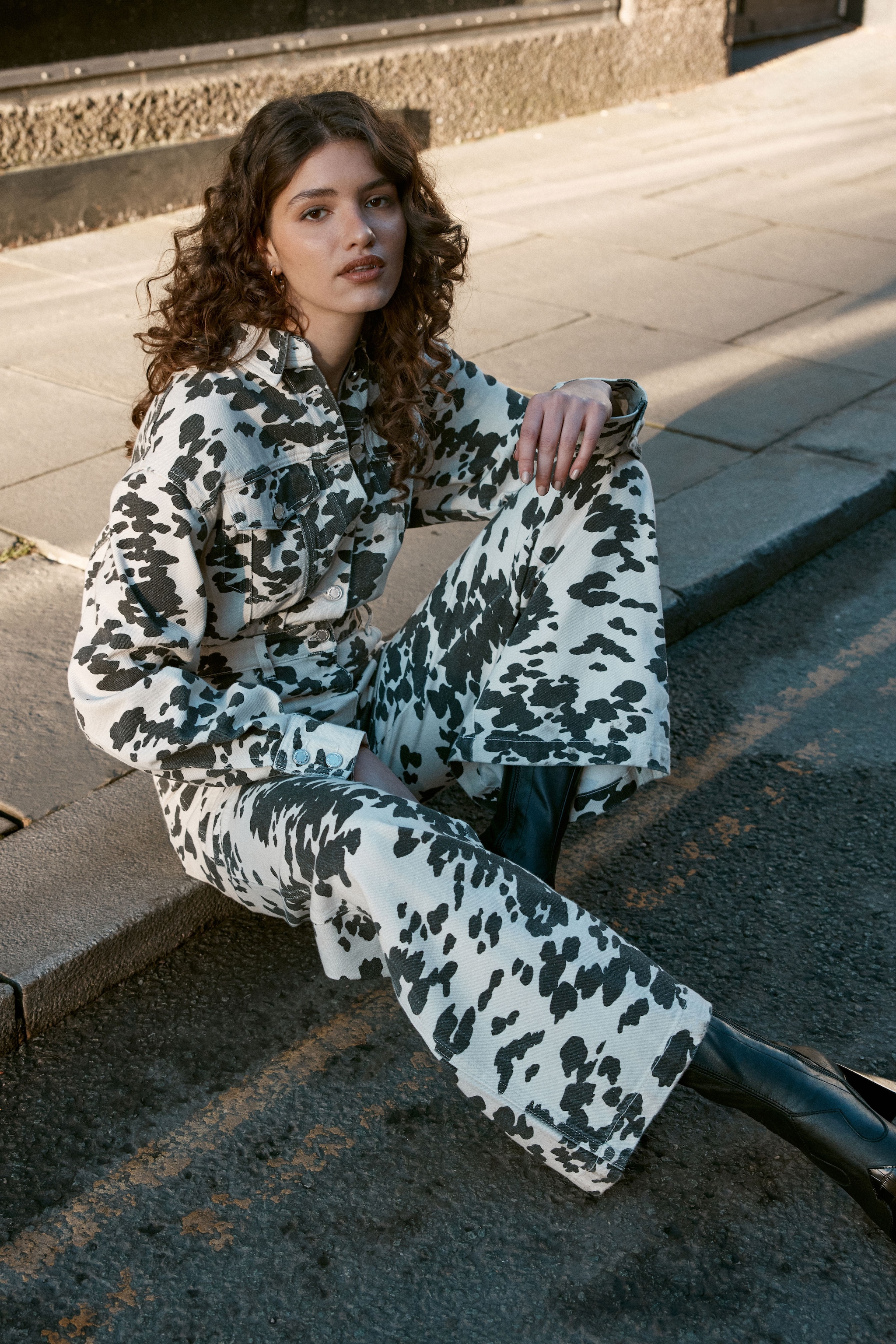 NastyGal Denim Dalmatian Print Jumpsuit Mono image 4