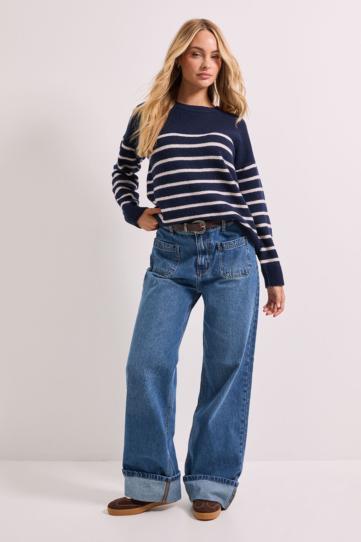 Dorothy Perkins Stripe Placement Crew Jumper Navy image 2