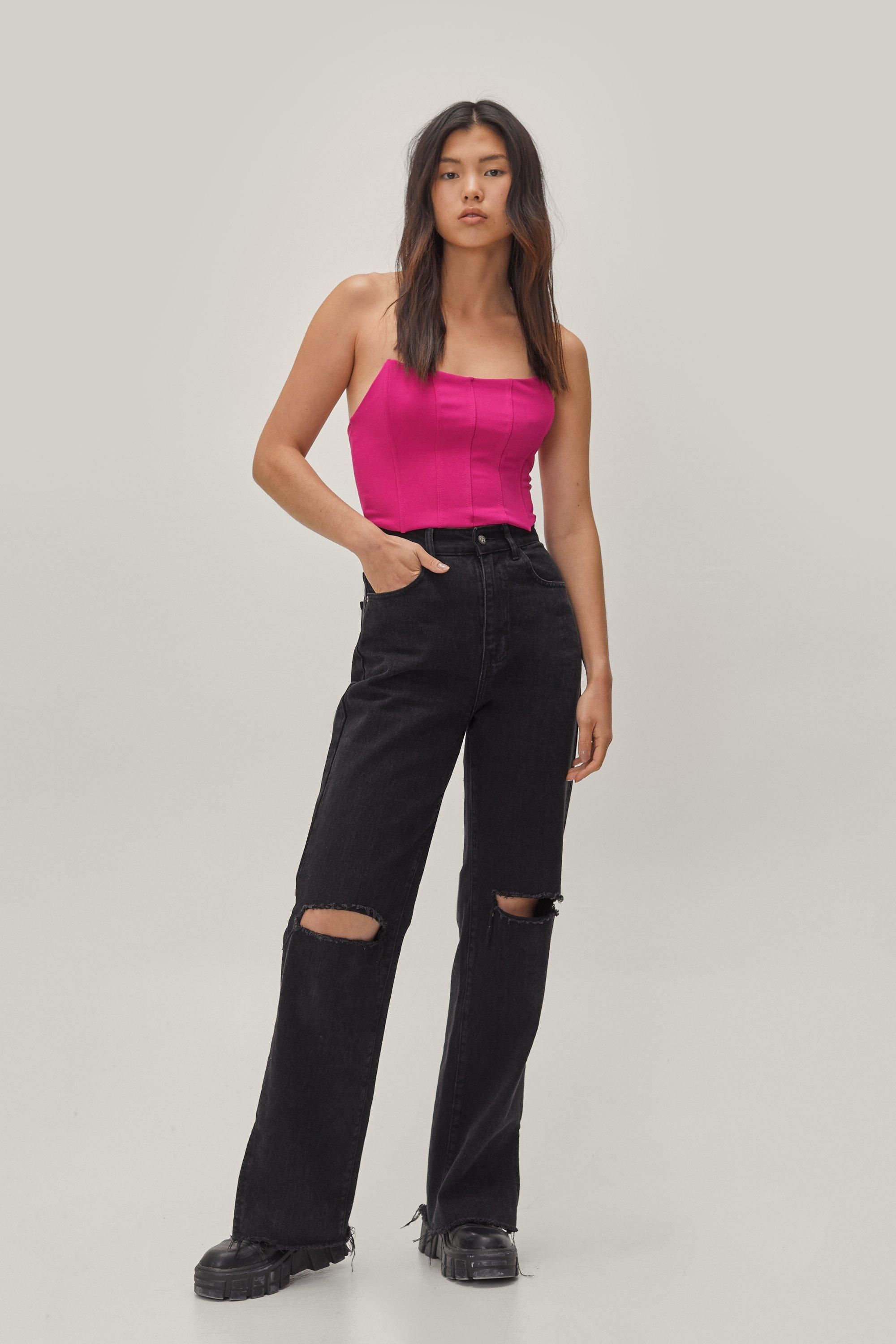 NastyGal Cropped Strapless Seam Detail Corset Top Pink image 2