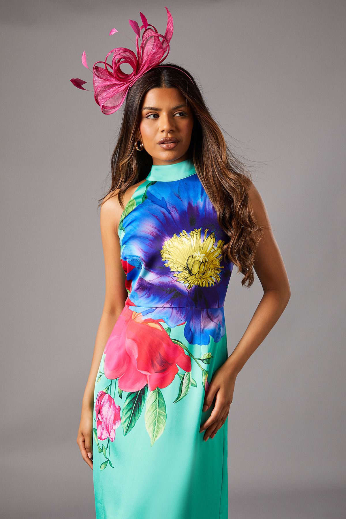 Coast Petite Tie Neck Satin Maxi Dress Green image 2