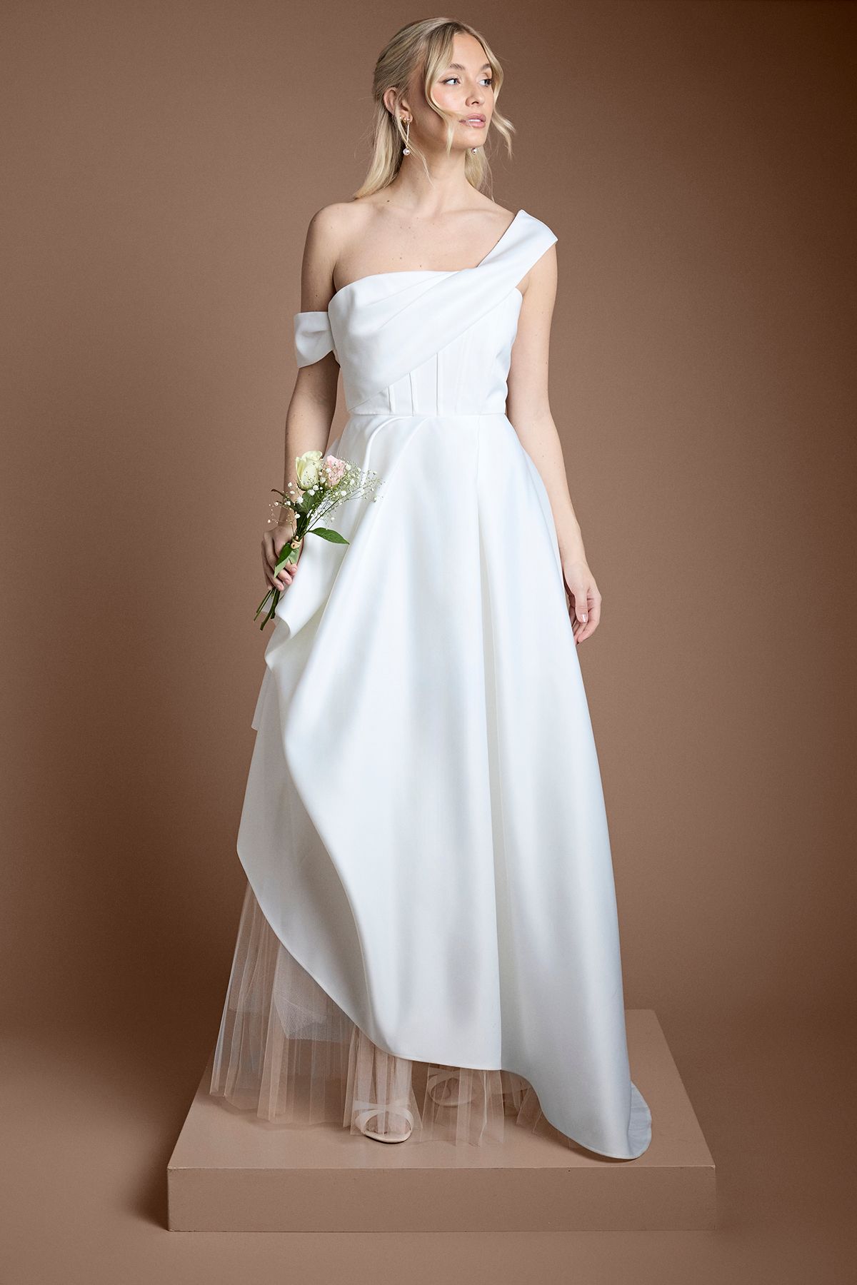 Coast One Shoulder Bodice Asymmetric Skirt Wedding Dress Ivory