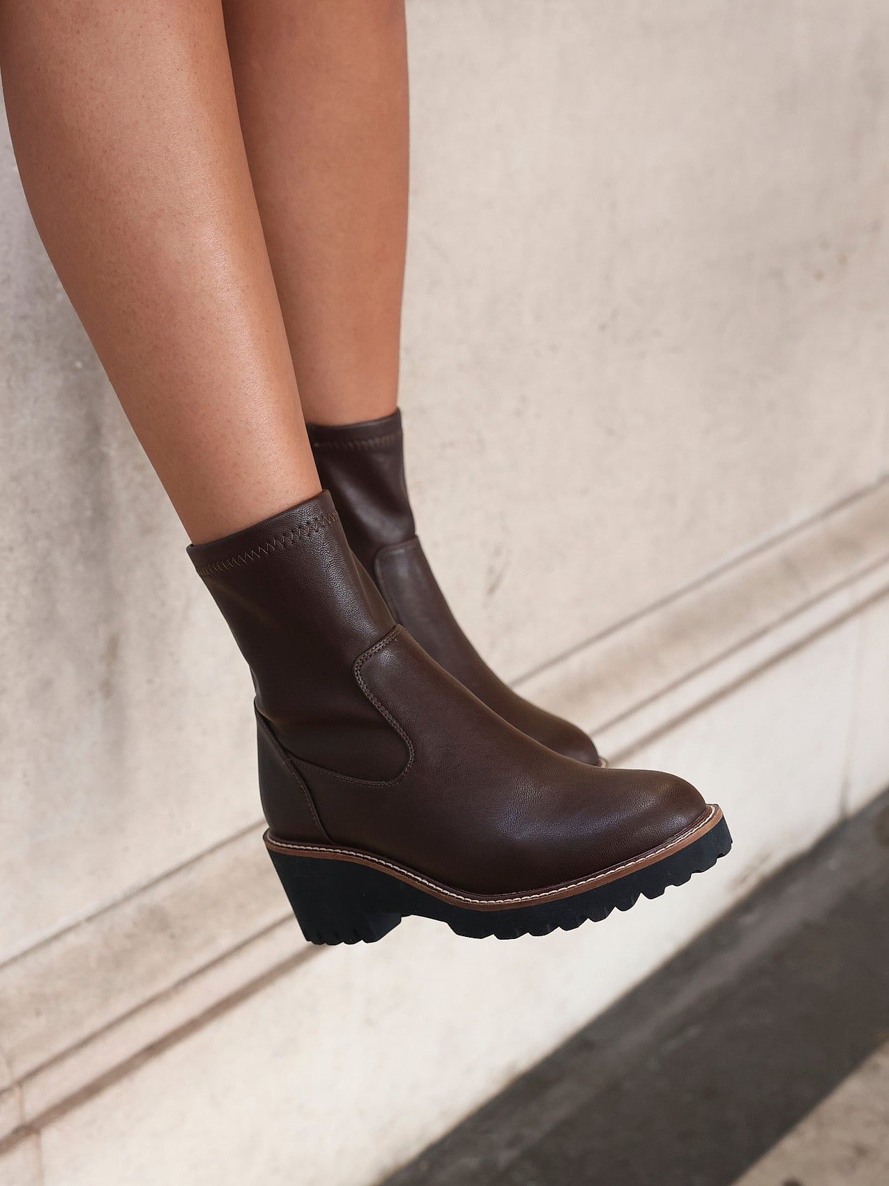 Linzi Trish Brown Faux Leather Wedged Heel Ankle Boot image 2