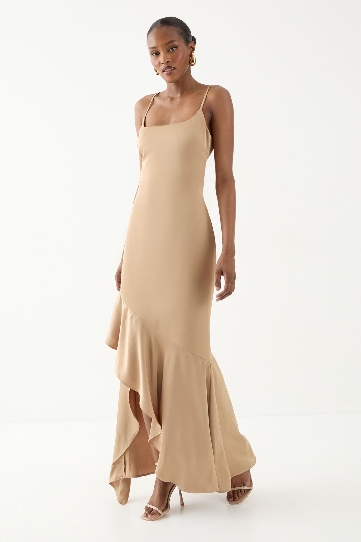 MissPap Square Neck Tie Back Bridesmaid Dress Bronze image 1