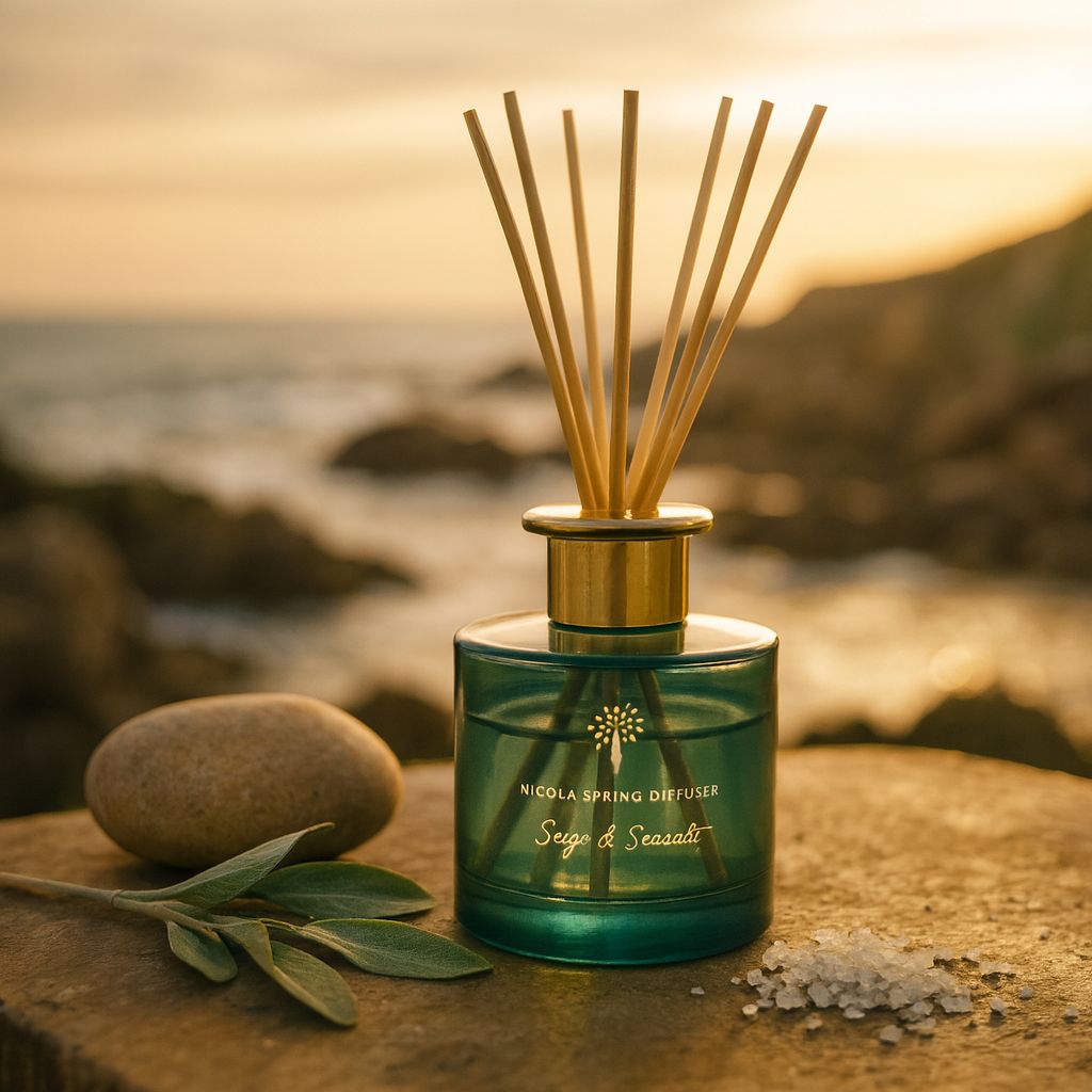 Nicola Spring 200ml Sage & Seasalt Reed Diffuser - Herbal Spa Relaxing Scent Jar image 2