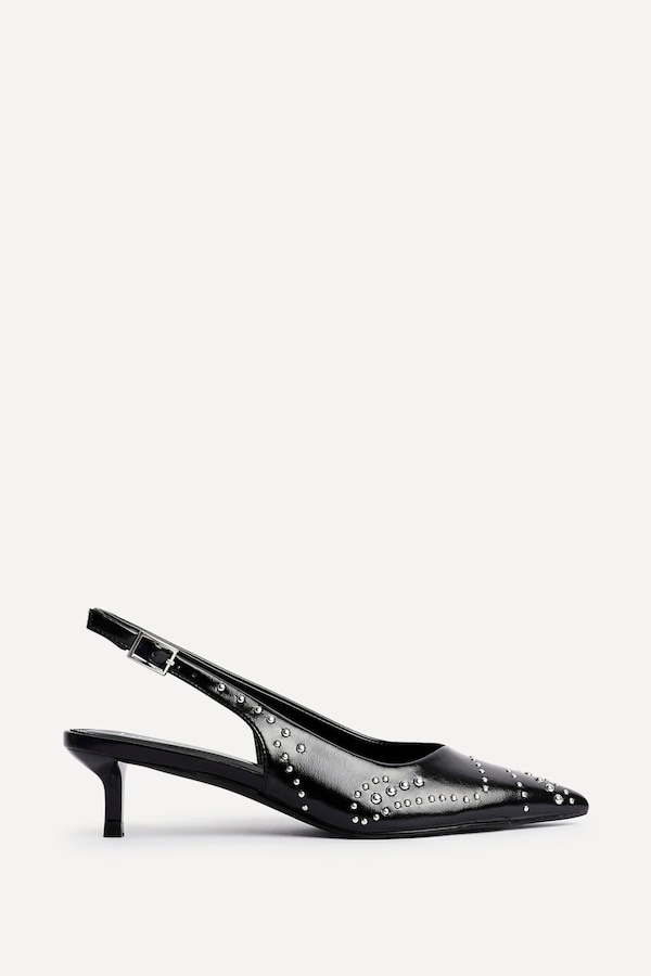 Linzi Crave Black Faux Leather Studded Kitten Heels