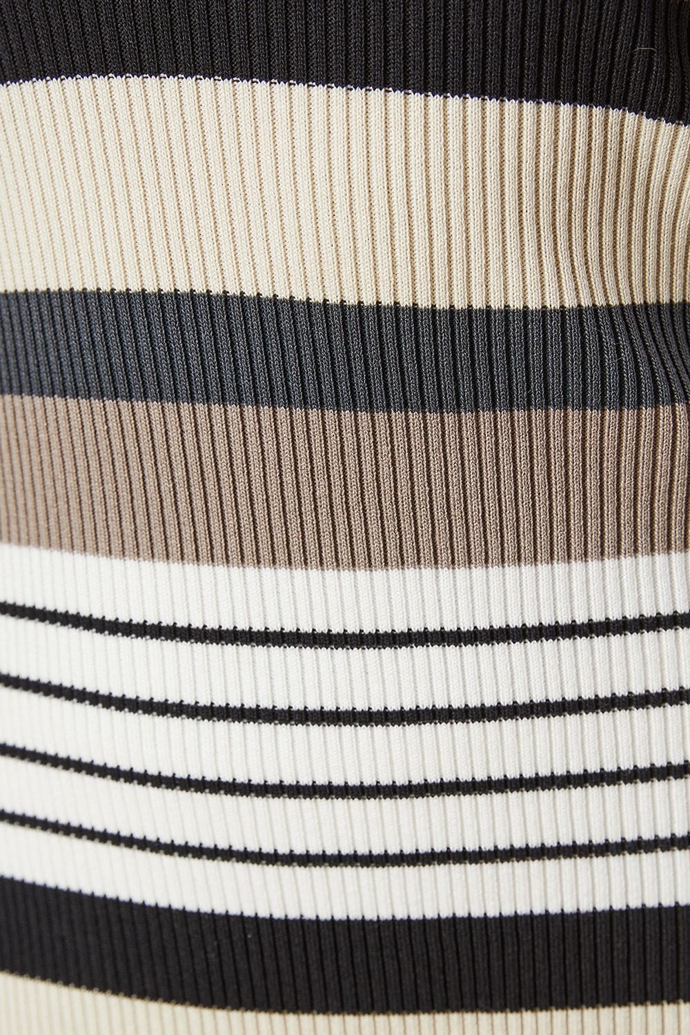 Oasis Petite Striped Ribbed Frill Shoulder V Neck Knitted Midi Dress Oatmeal image 5