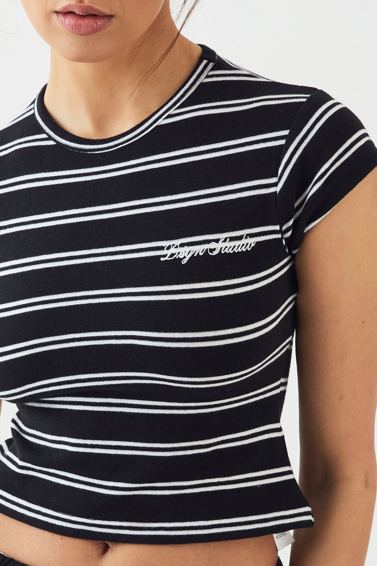 DSGN Studio DSGN Studio Stripe Fitted Short Sleeve Top Black image 4