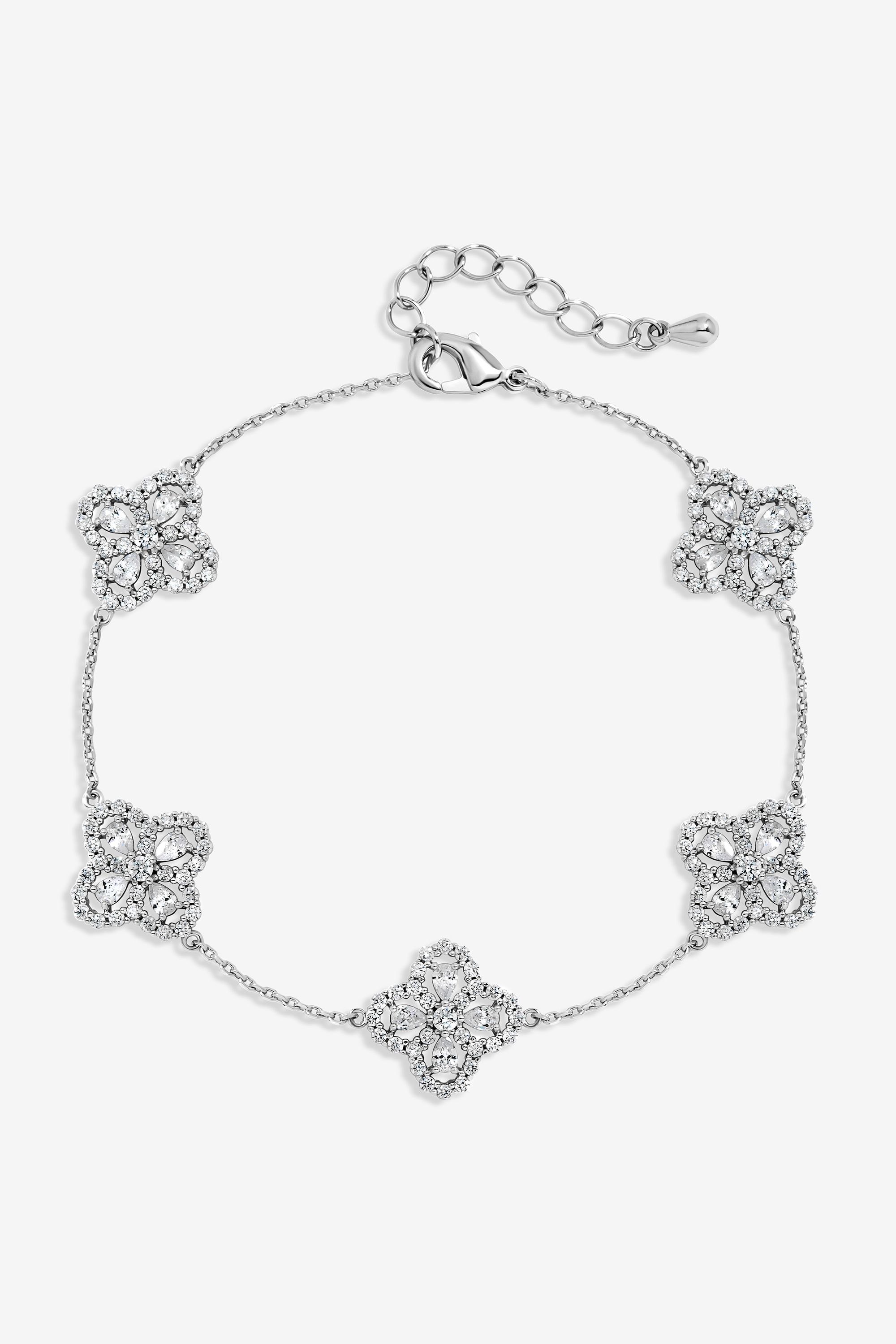 Jon Richard Rhodium Plated and Cubic Zirconia Clover Bracelet - Gift Box image 2