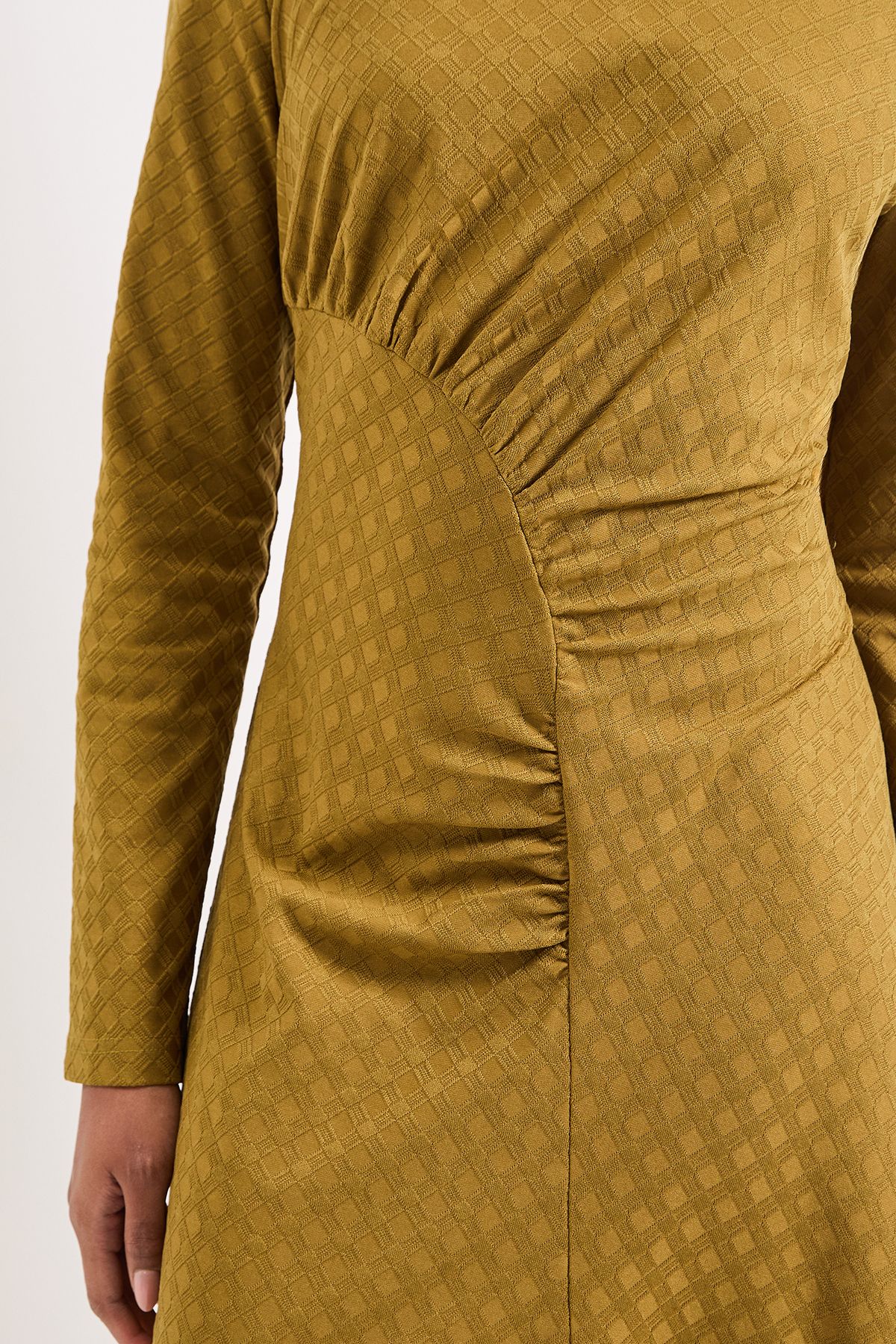 Principles Ruched Detail Textured Jersey Jacquard Maxi Dress Olive image 2