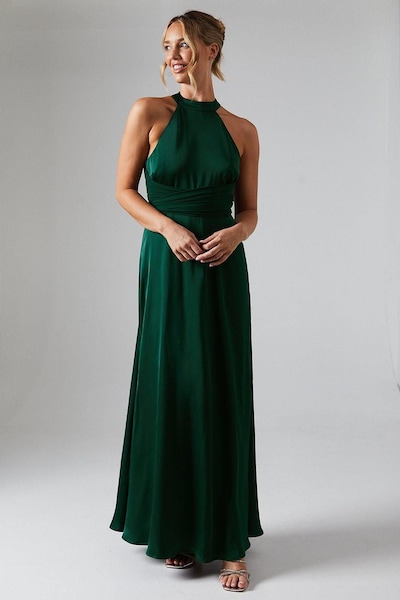 Coast Wrap Waist Detail Satin Halter Neck Bridesmaid Dress Emerald