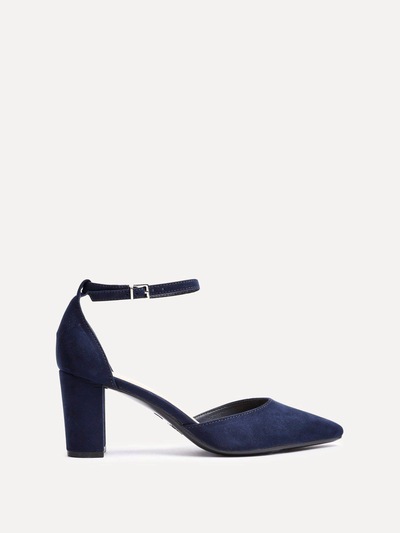 Linzi Leona Navy Faux Suede Closed Back Block Heeled Court Shoe