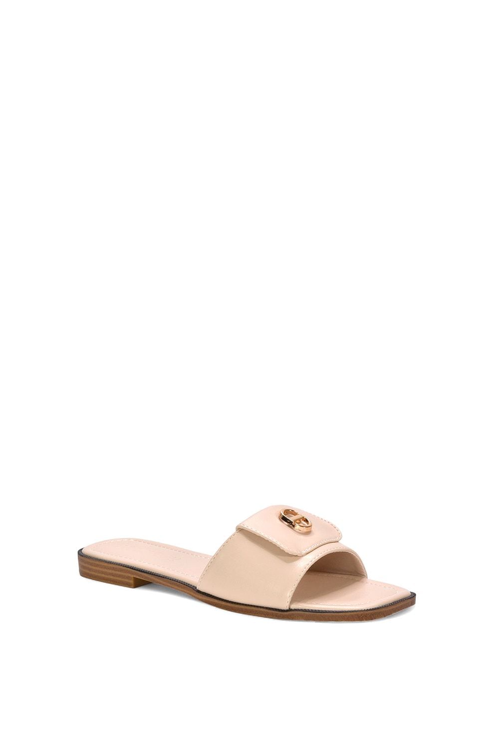XY London 'Leigh' Open Toe Foldover Buckle Slip On Flat Slider Mules image 2