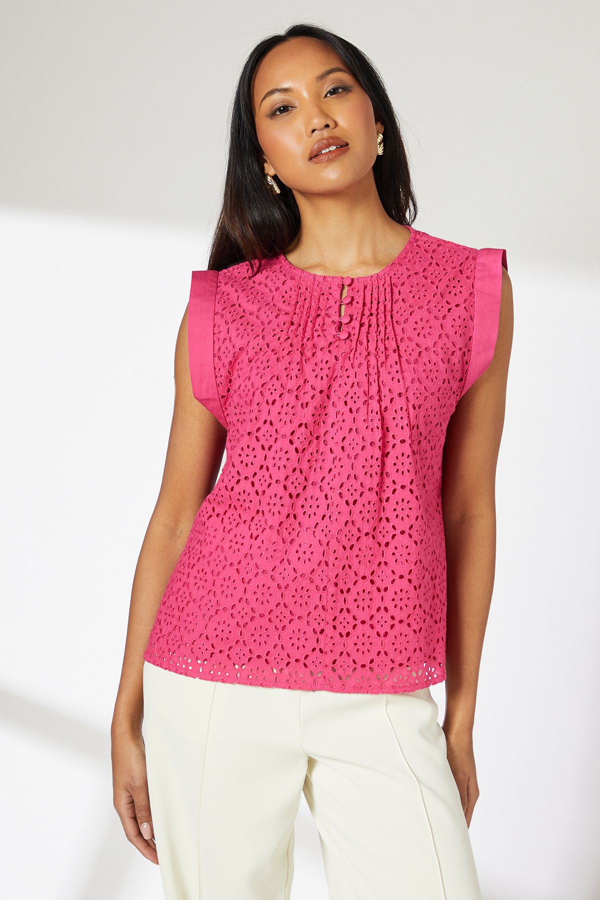 Principles Pink PinTuck Detail Broderie Blouse Pink image 1