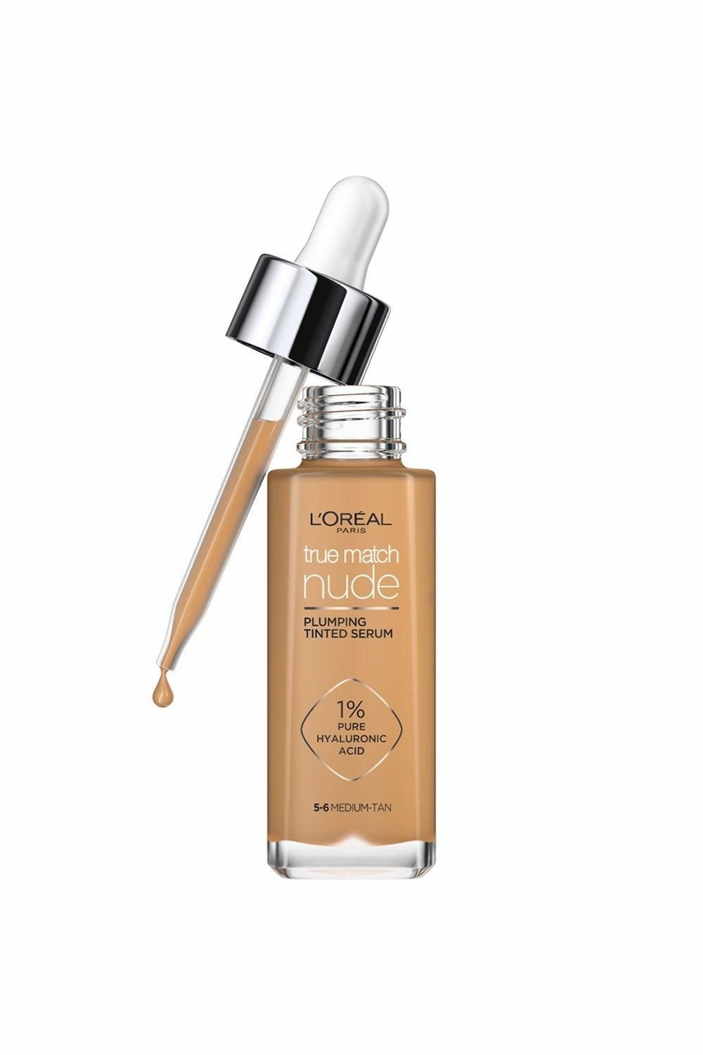 L'Oréal Paris True Match Nude Plumping Tinted Serum, 1% Hyaluronic Acid 5-6 Medium Tan image 1