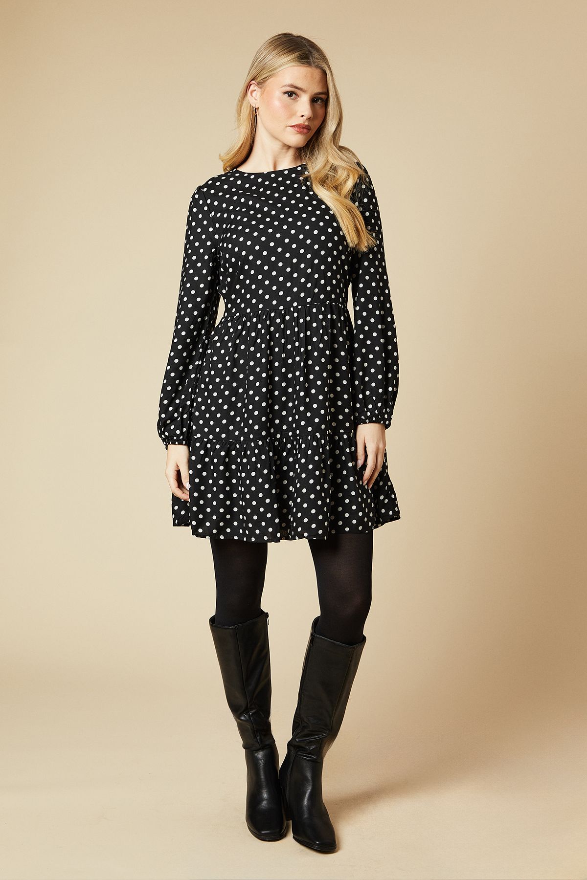 Dorothy Perkins Black Spot Tiered Hem Mini Dress Black image 4
