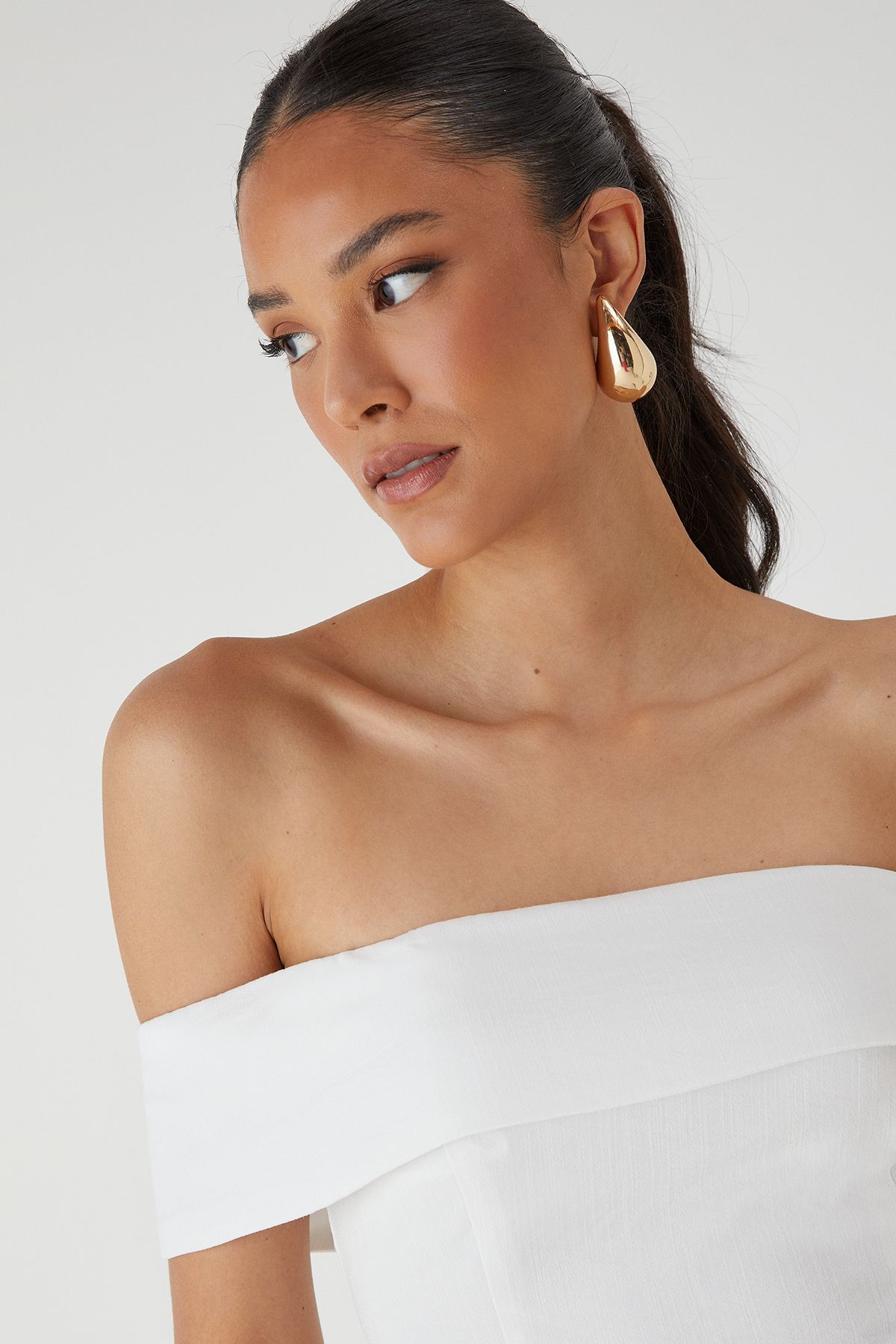 MissPap Linen Look Bardot Fold Over Top White image 3