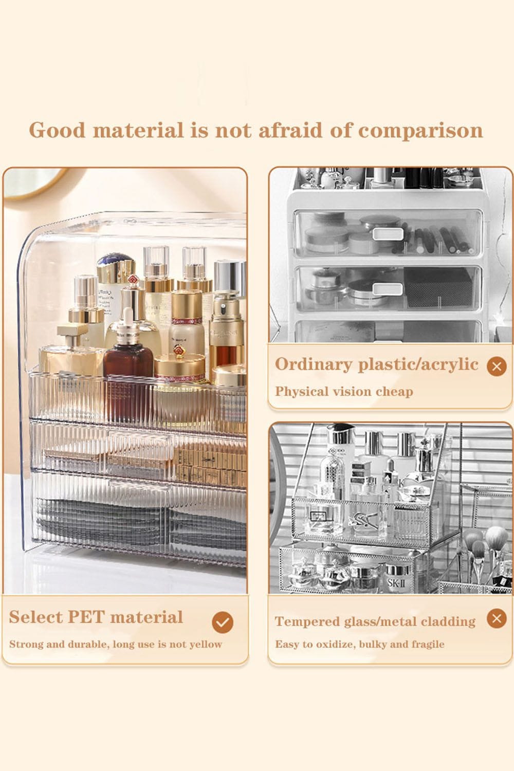 Living and Home Large Waterproof Acrylic Makeup Organizer Storage Box Skincare Display Case For Bedroom image 4