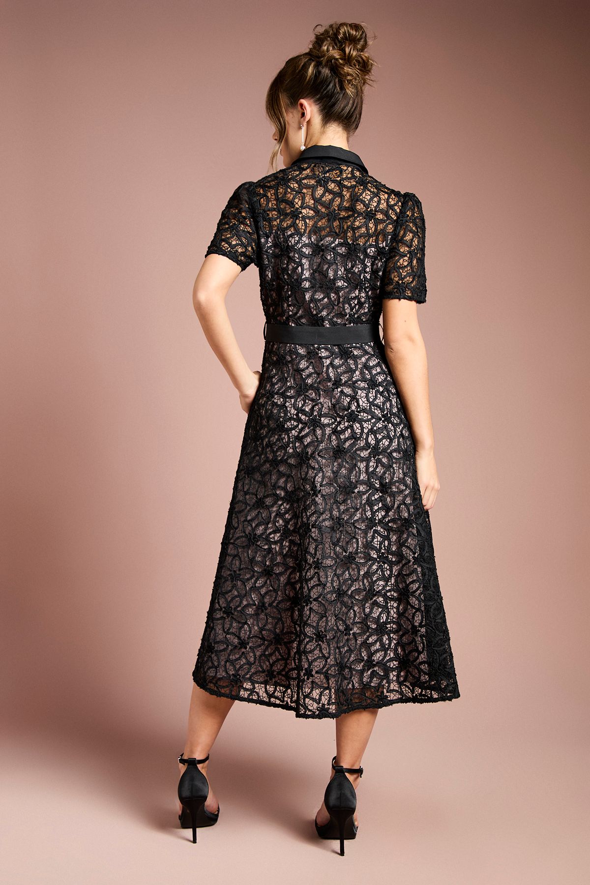Coast Floral Lace Collared Midi Dress Black image 3