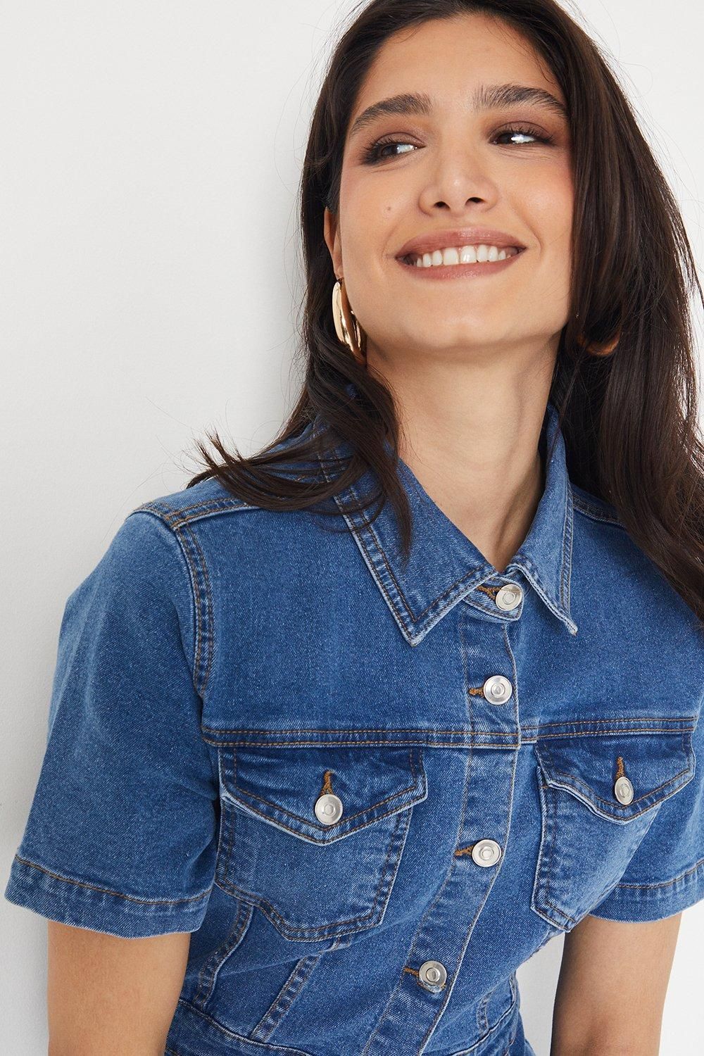 Dorothy Perkins Denim Short Sleeve Mini Dress Mid Wash image 5