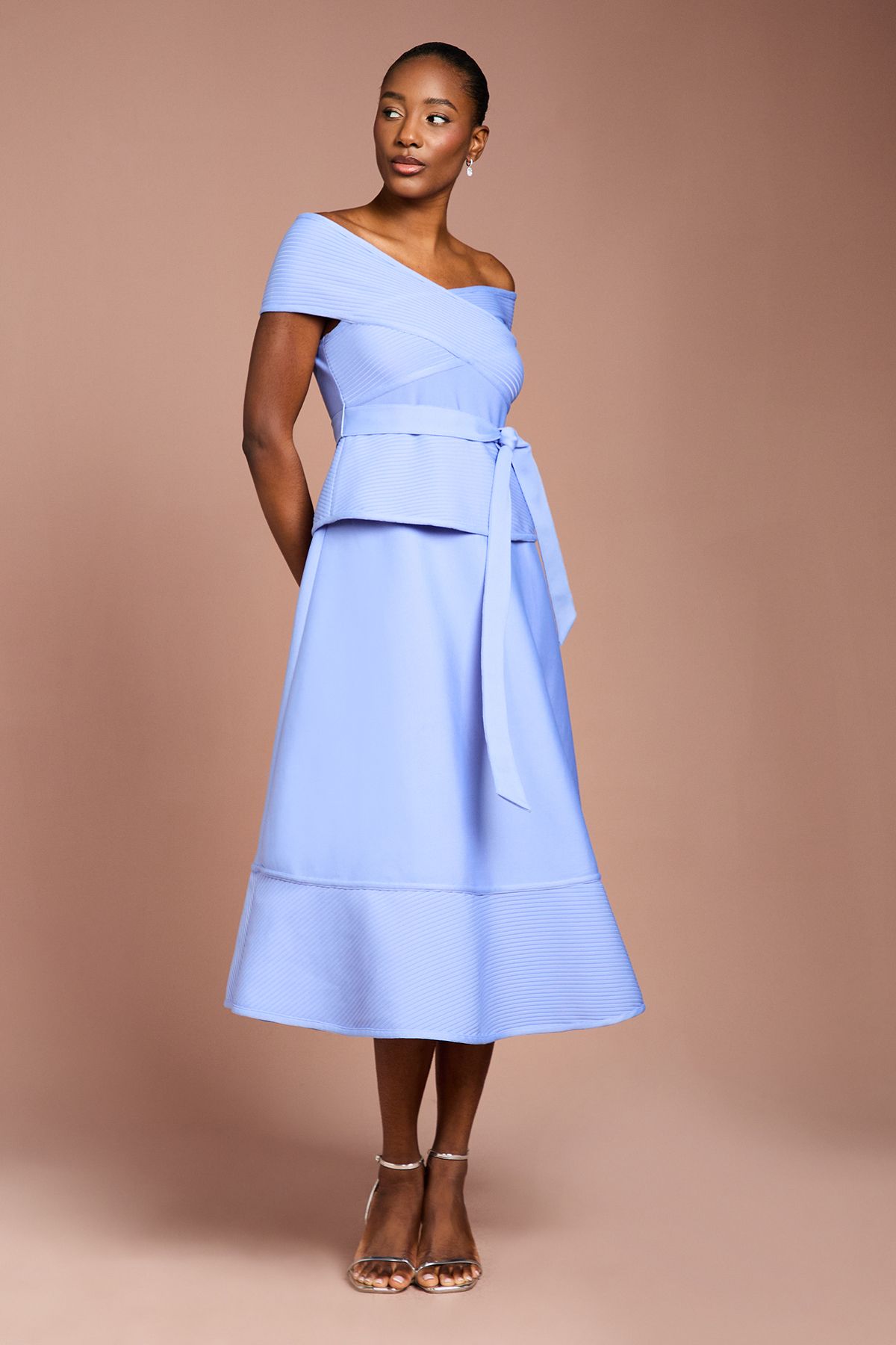 Coast Bardot Bandage Full Skirted Midi Dress Cornflower