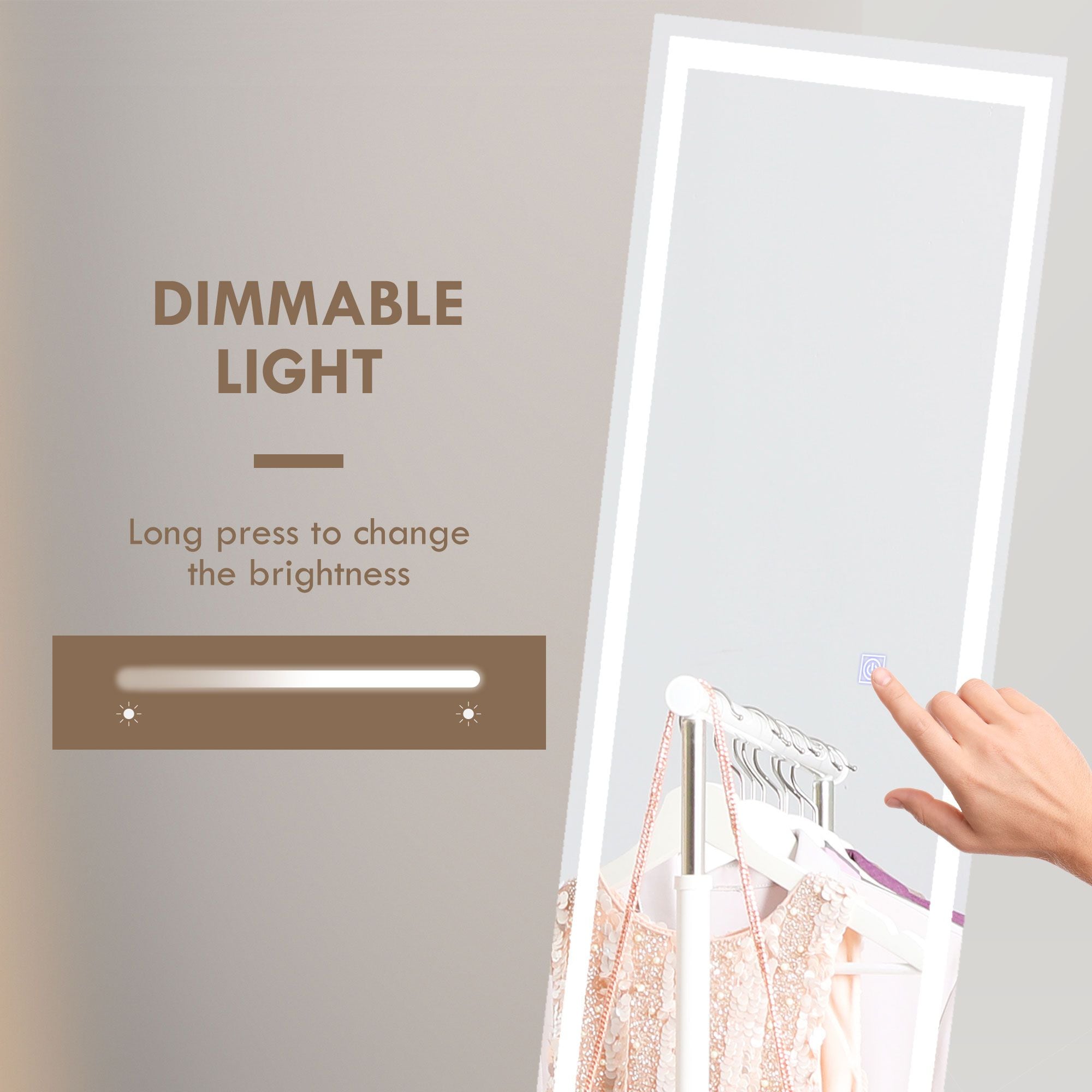 HOMCOM LED Lighted Full Length Mirror Dimmable Full Size Body Mirror, White image 5