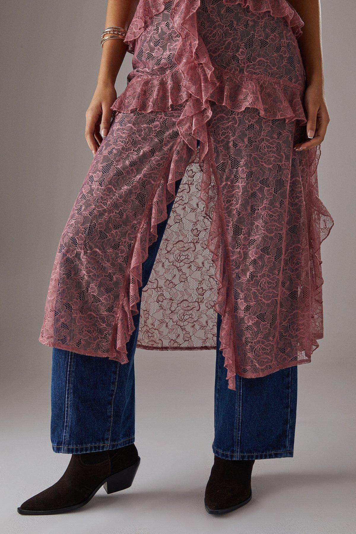 Warehouse Lace Ruffle Front Maxi Strappy Top Rose image 3