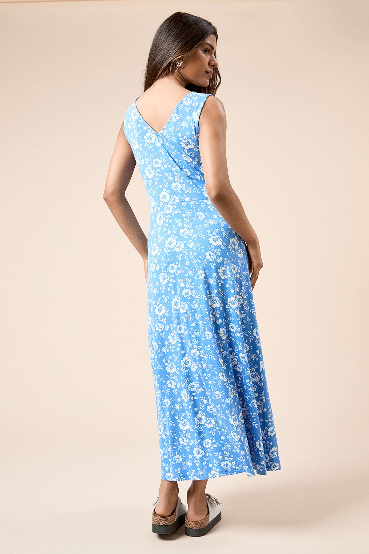 Dorothy Perkins Petite Blue Floral Button Through Midi Dress Blue image 3