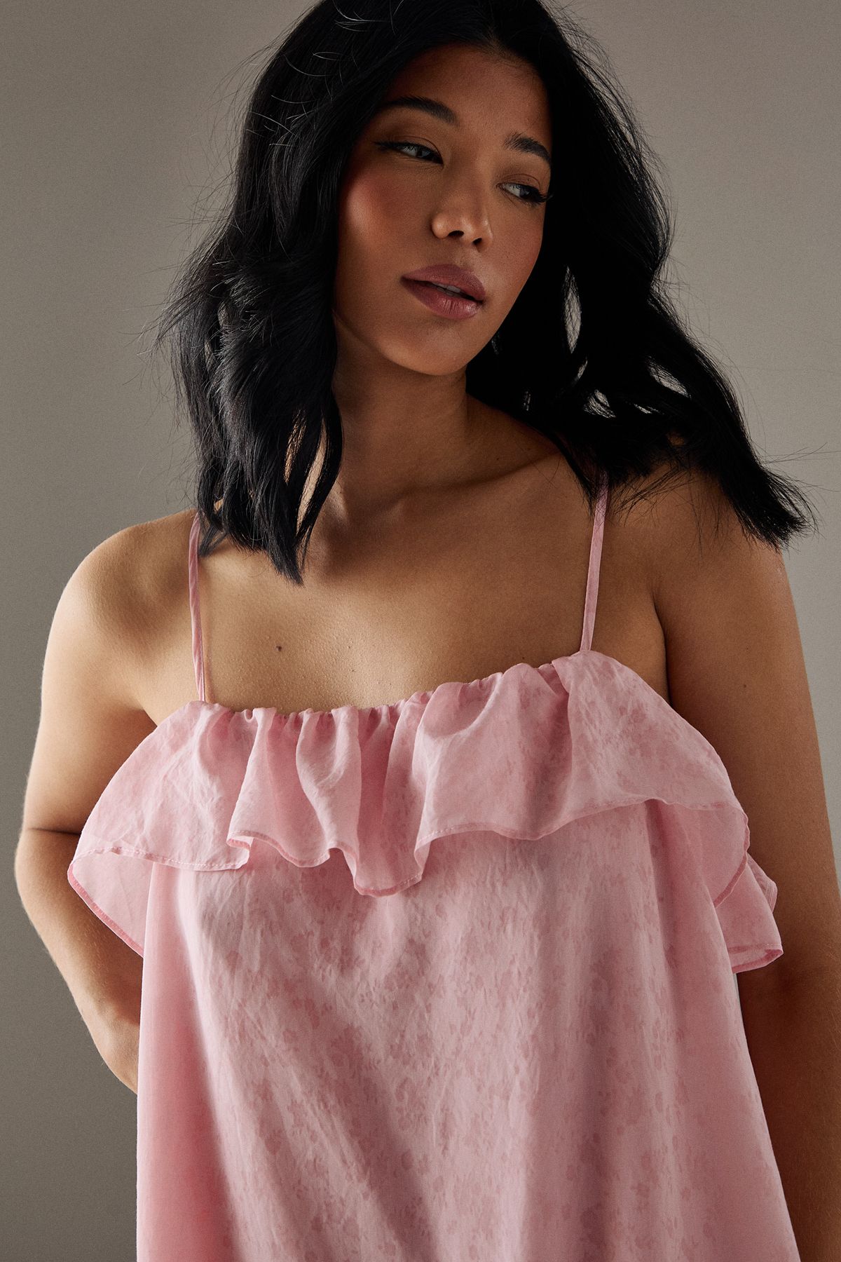 Warehouse Rose Organza Strappy Frill Midi Sundress Pink image 4