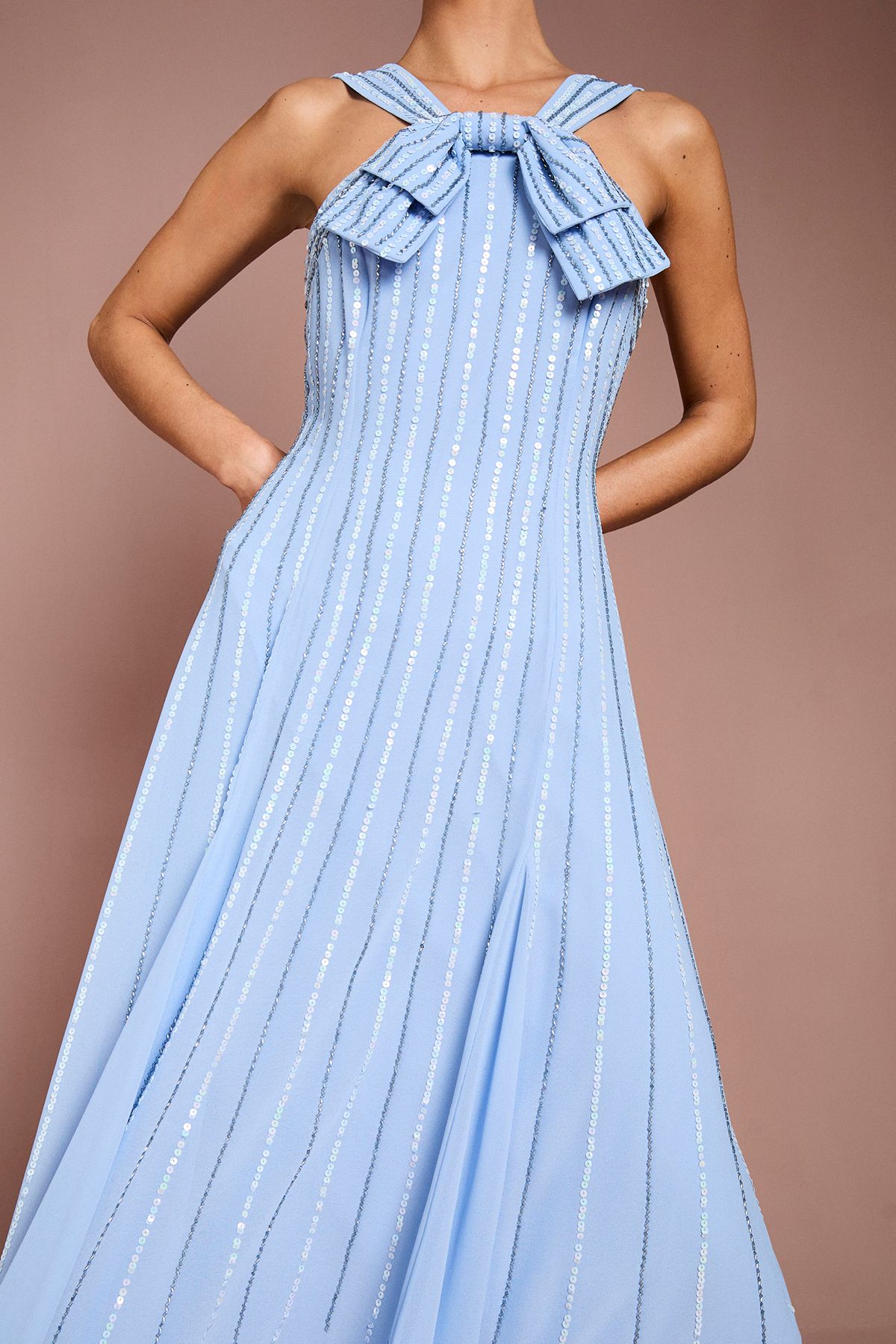 Coast Cross Front Bow Detail Embellished Midi Dress Cornflower Blue image 4