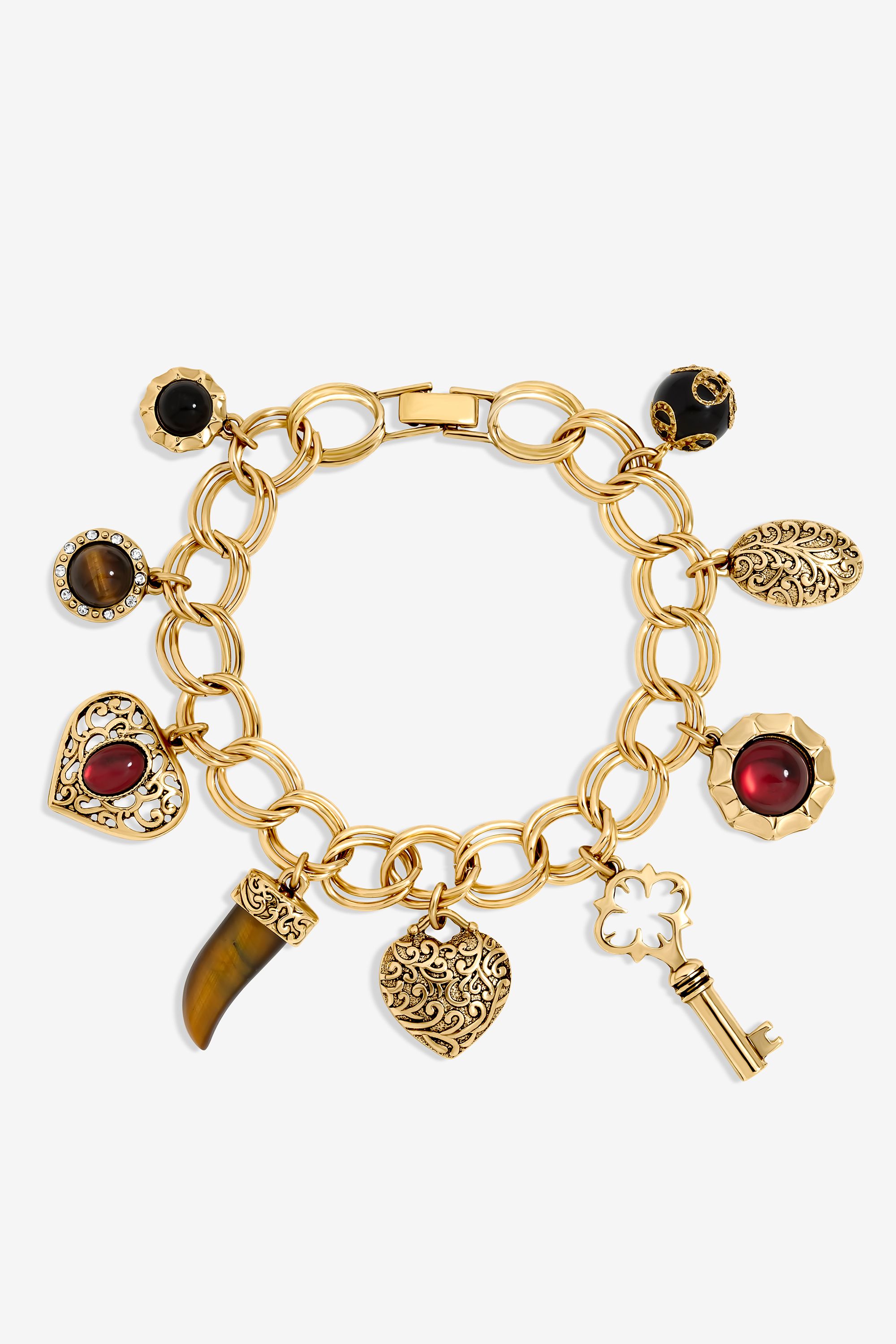 Mood Polished Gold & Burgundy Heart Charm Bracelet image 1