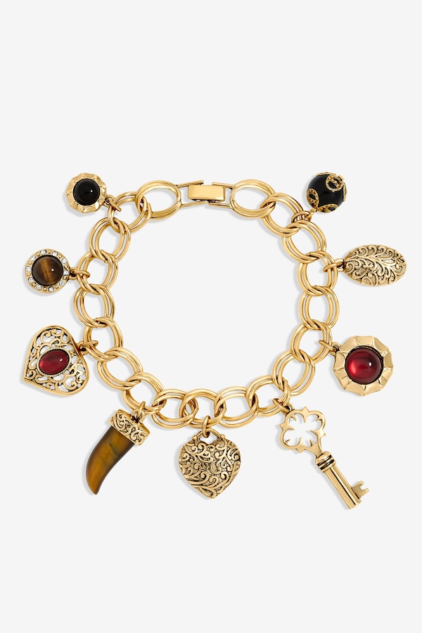 Mood Polished Gold & Burgundy Heart Charm Bracelet