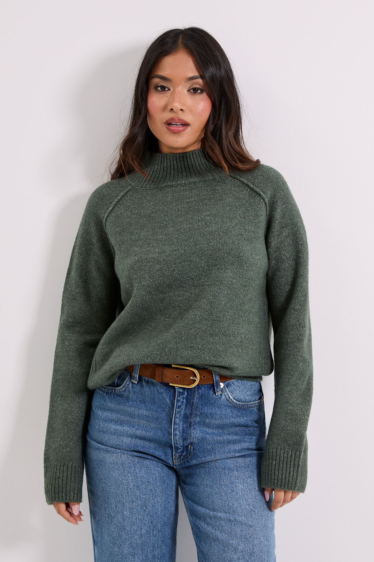 Dorothy Perkins Rib Funnel Neck Jumper Sage image 1