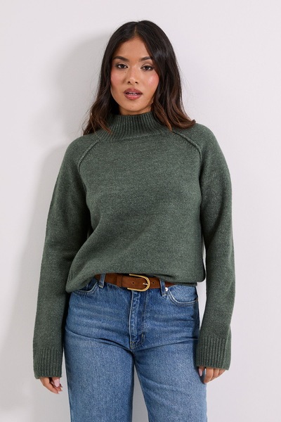 Dorothy Perkins Rib Funnel Neck Jumper Sage