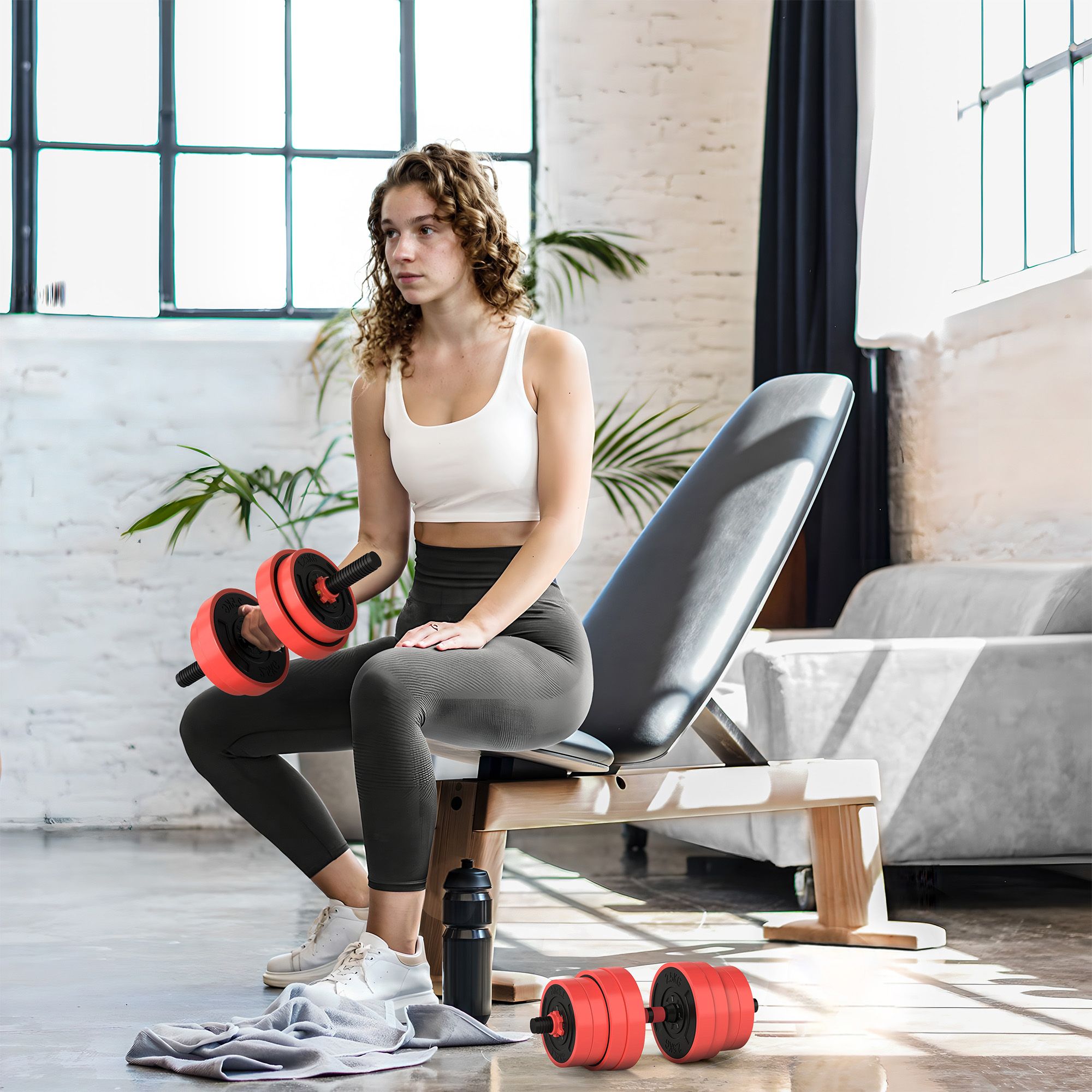 SPORTNOW SPORTNOW Weight Dumbbells Set, Barbell, Kettlebell, Push Up Stand, 30kg, Red image 1