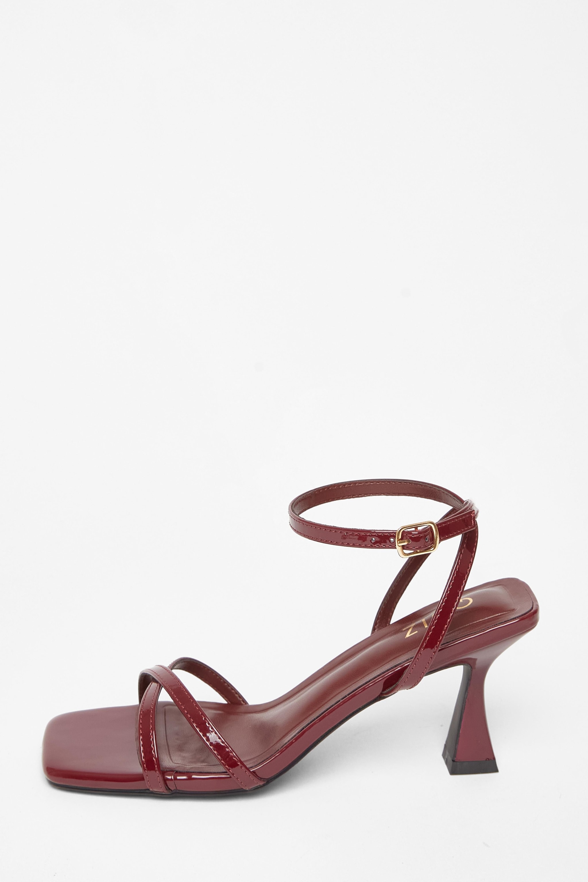 Quiz Burgundy Cross Strap Flared Heels image 3