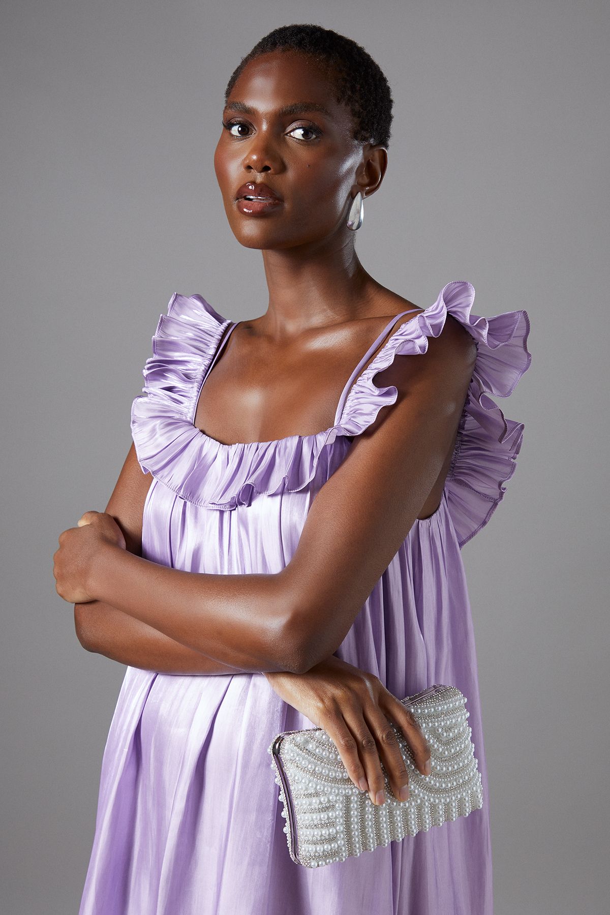 Coast Milan Pearl Detail Hard Clutch Bag Silver image 1