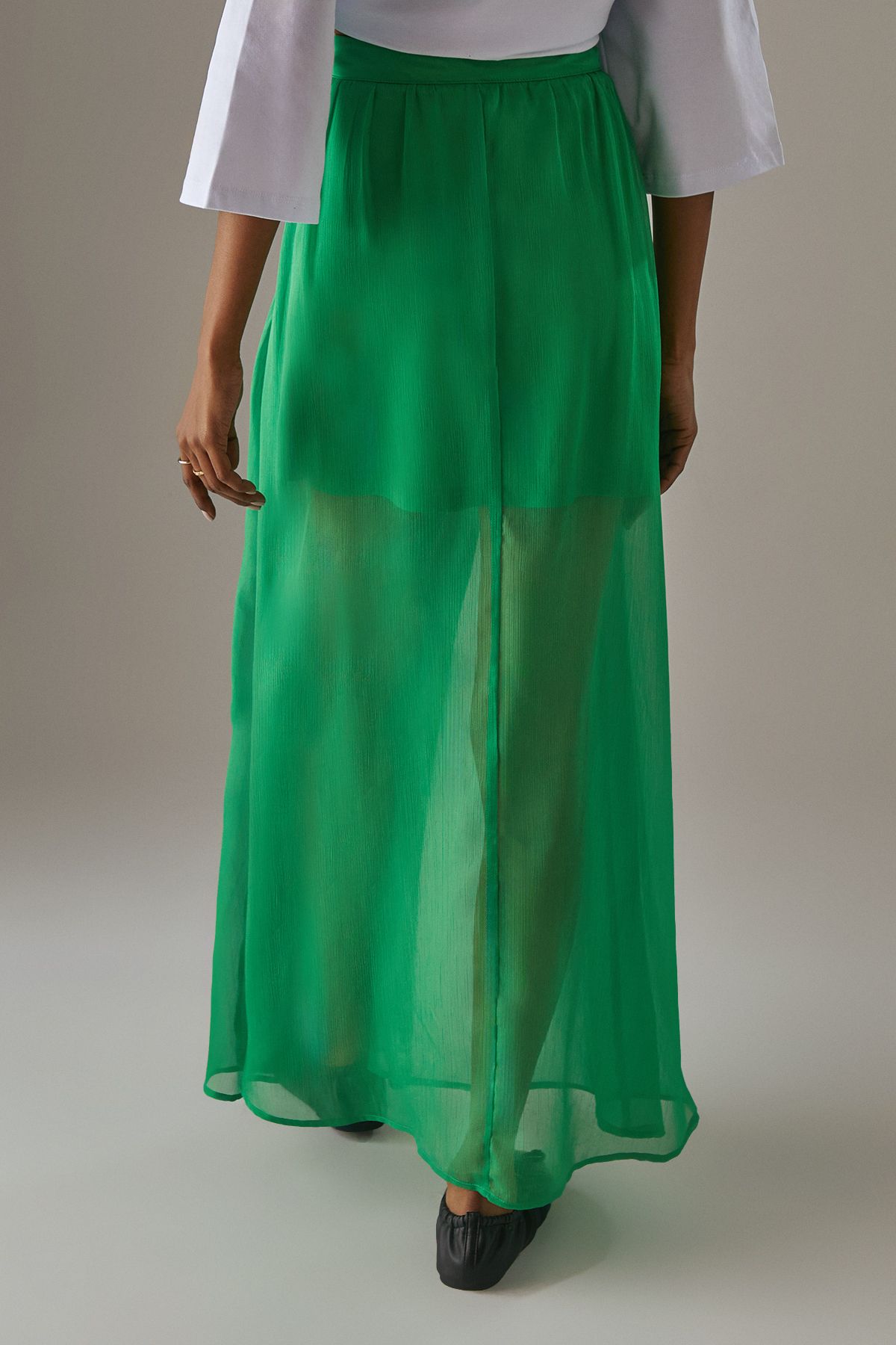 Warehouse Chiffon High Waisted Short Lining Maxi Skirt Bright Green image 3