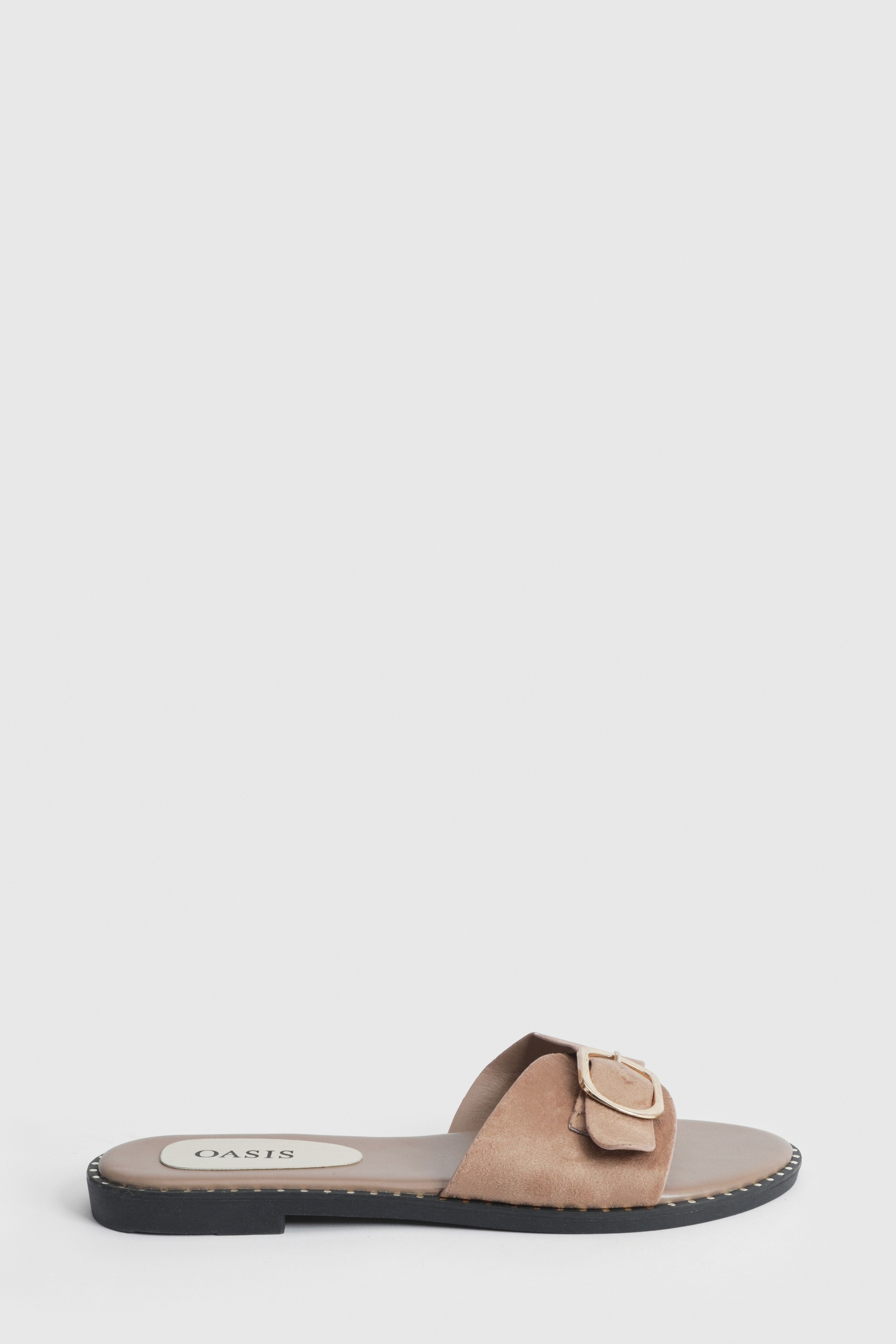 Oasis Billie Faux Suede Buckle Detail Sliders Taupe