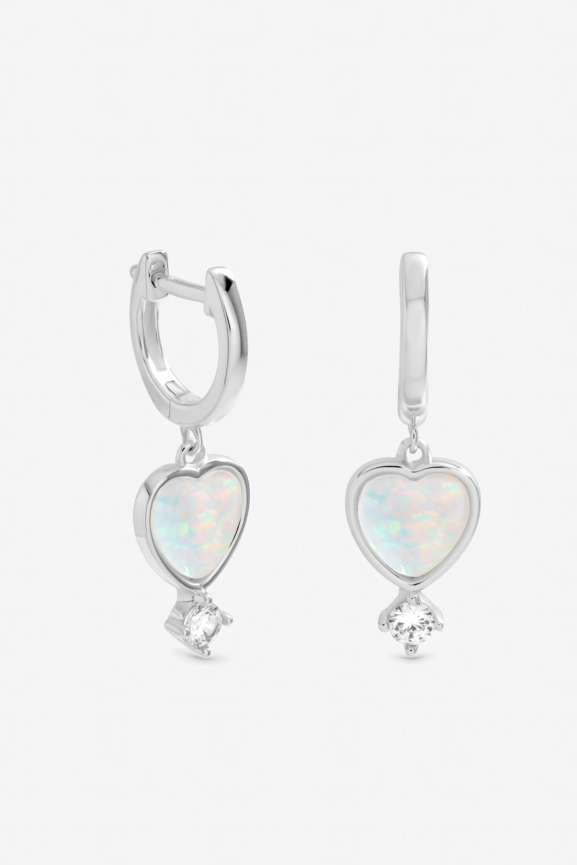 Inicio Sterling Silver Plated Opal Heart Charm Earrings image 1