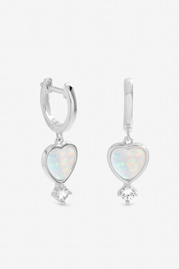 Inicio Sterling Silver Plated Opal Heart Charm Earrings