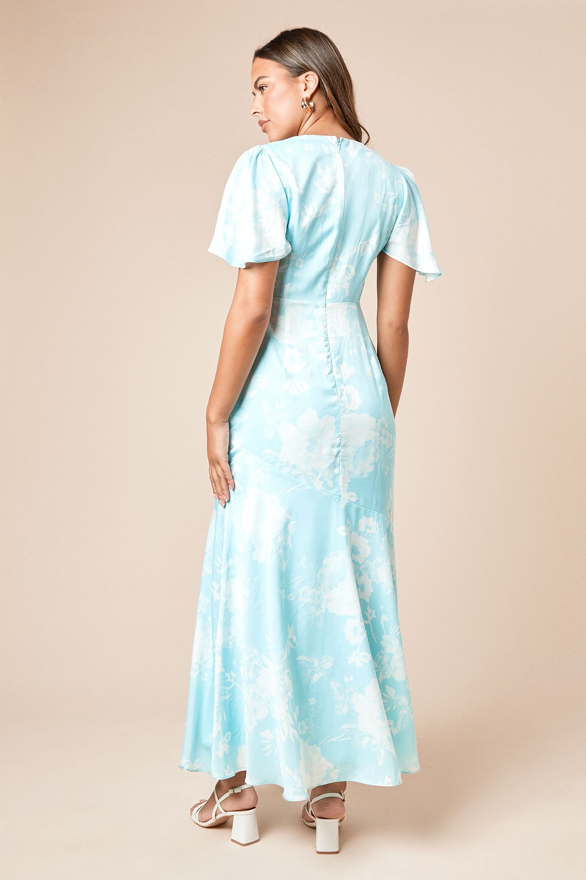 Dorothy Perkins DP Luxe Angel Sleeve V Neck Maxi Dress Blue image 4